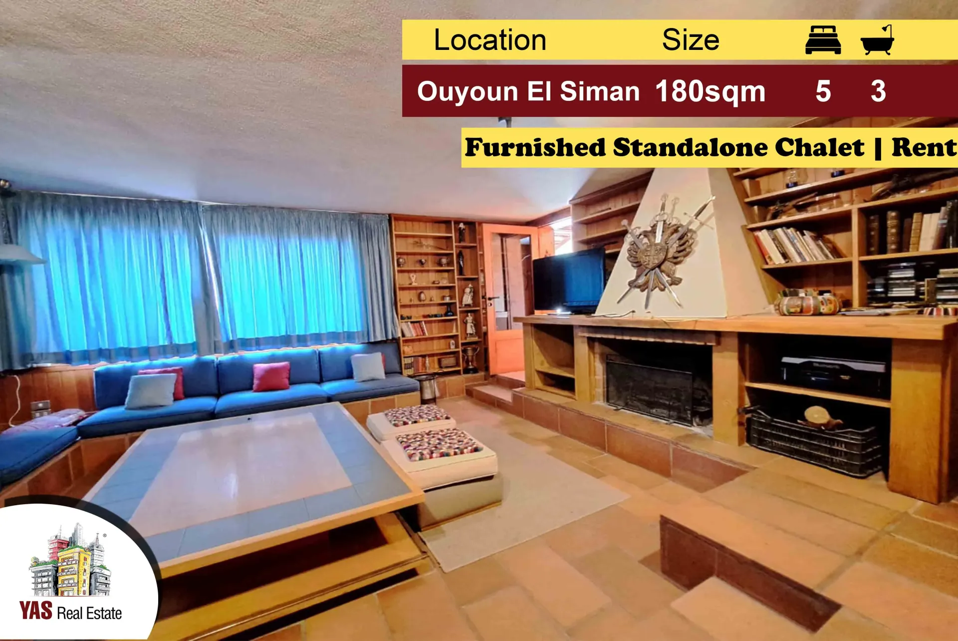 Chalet for rent in Aayoun El Siman - 5 bed, 3 bath