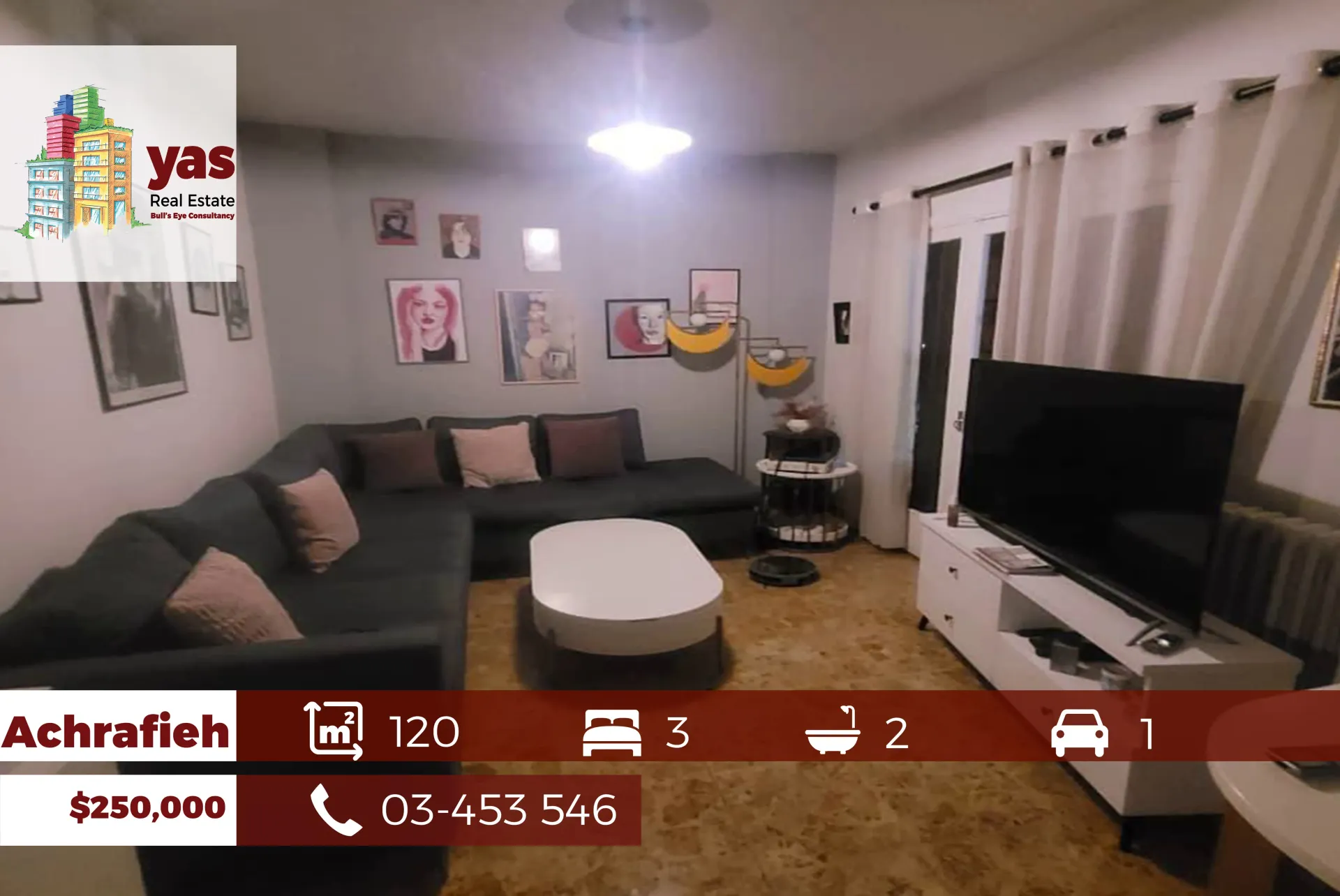 Apartment for Sale in Achrafieh - 3 bed, 2 bath