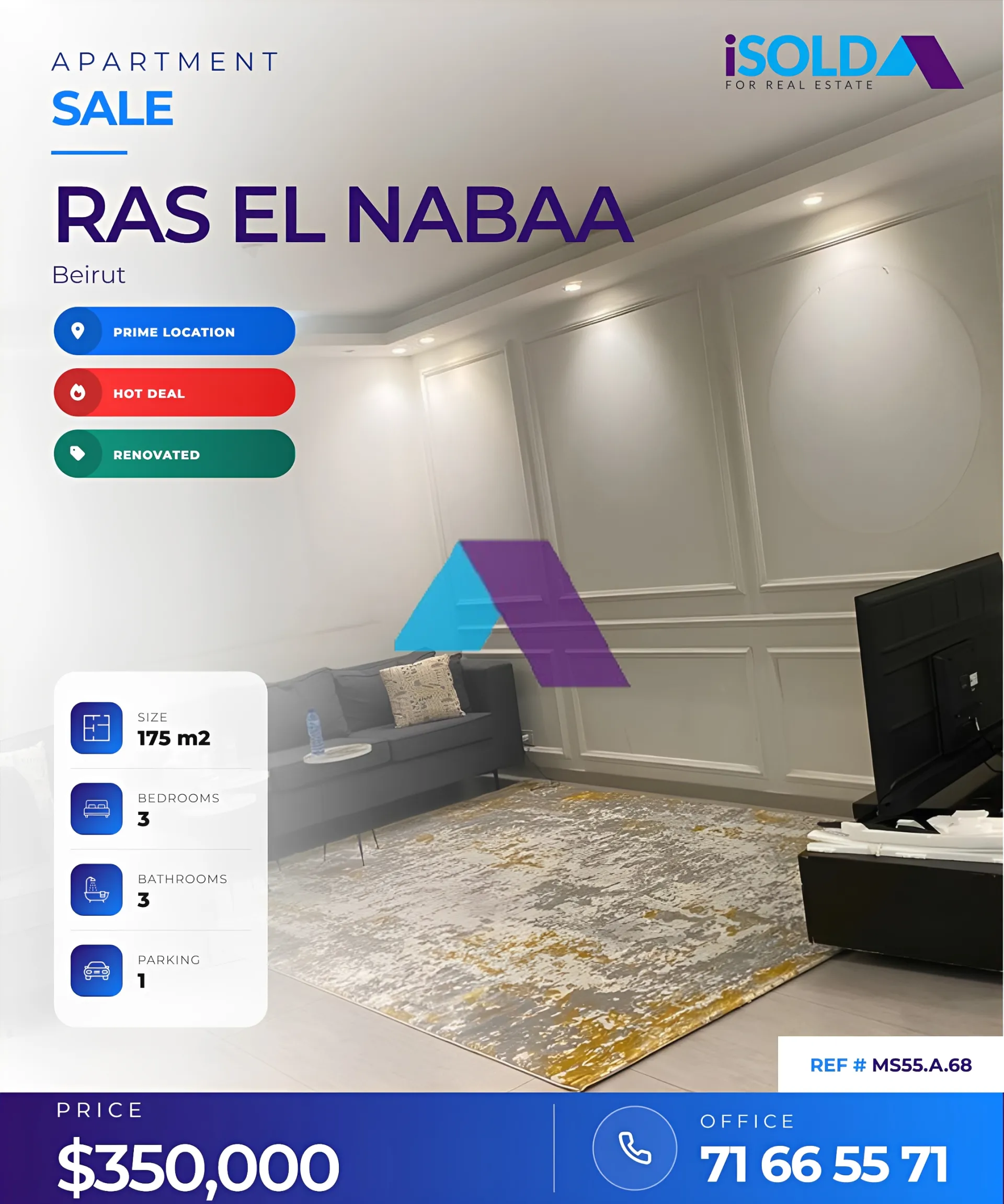 Apartment for Sale in Ras Al Naba'a - 3 bed, 3 bath