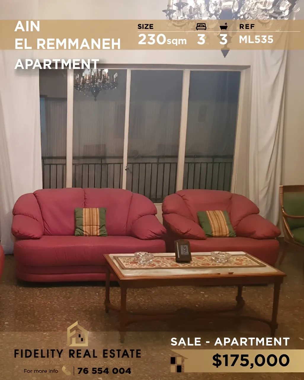 Apartment for sale in Ain El Remmaneh, Lebanon - 3 bed, 3 bath