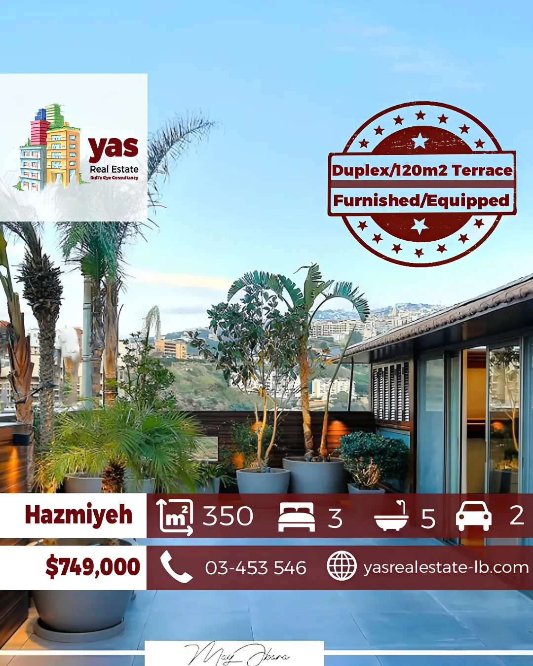 Apartment for Sale in Hazmieh - 3 bed, 5 bath