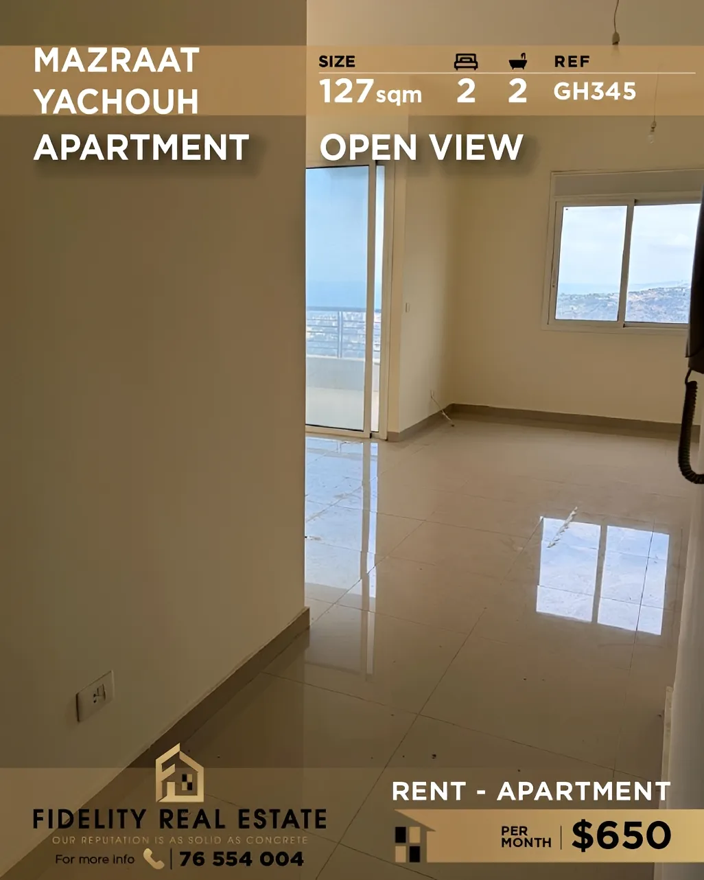 Apartment for rent in Mazraat Yachoua, Lebanon - 2 bed, 2 bath