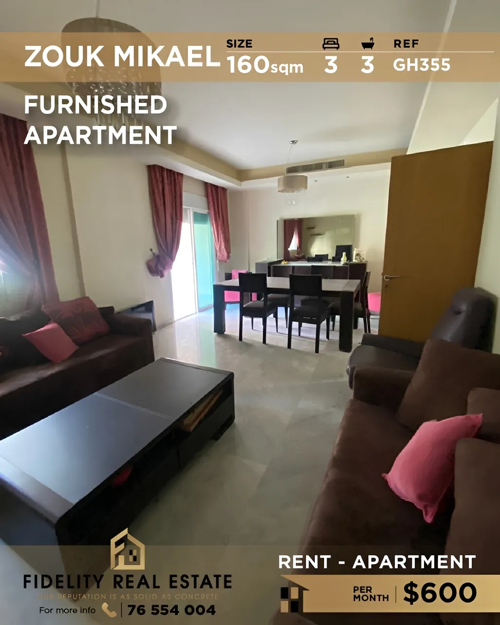 Apartment for rent in Zouk Mikael, Lebanon - 3 bed, 3 bath