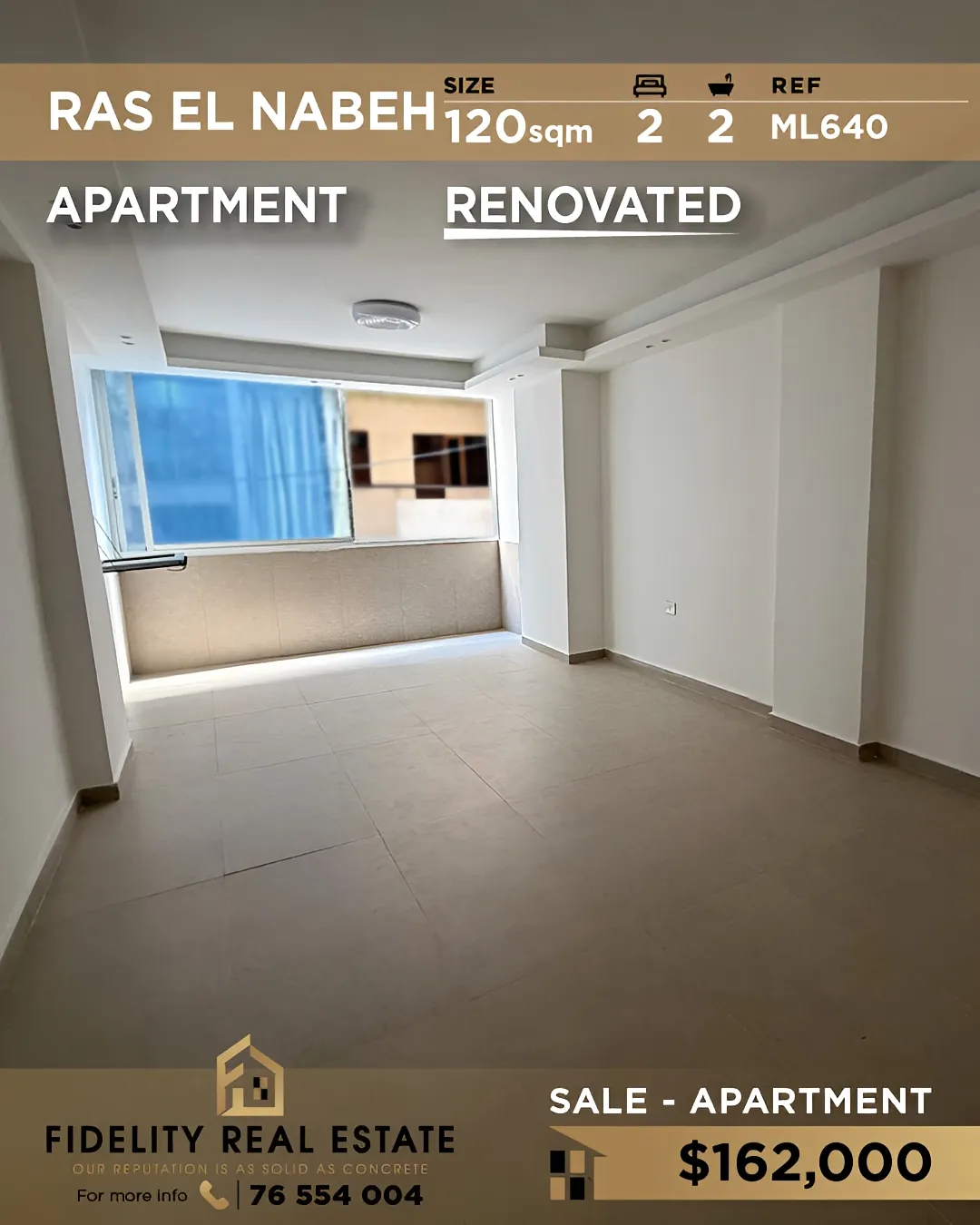 Apartment for sale in Ras Al Naba'a, Beirut, Lebanon - 2 bed, 2 bath