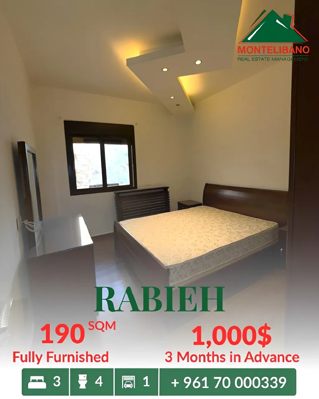 Apartment for rent in Rabieh, Lebanon