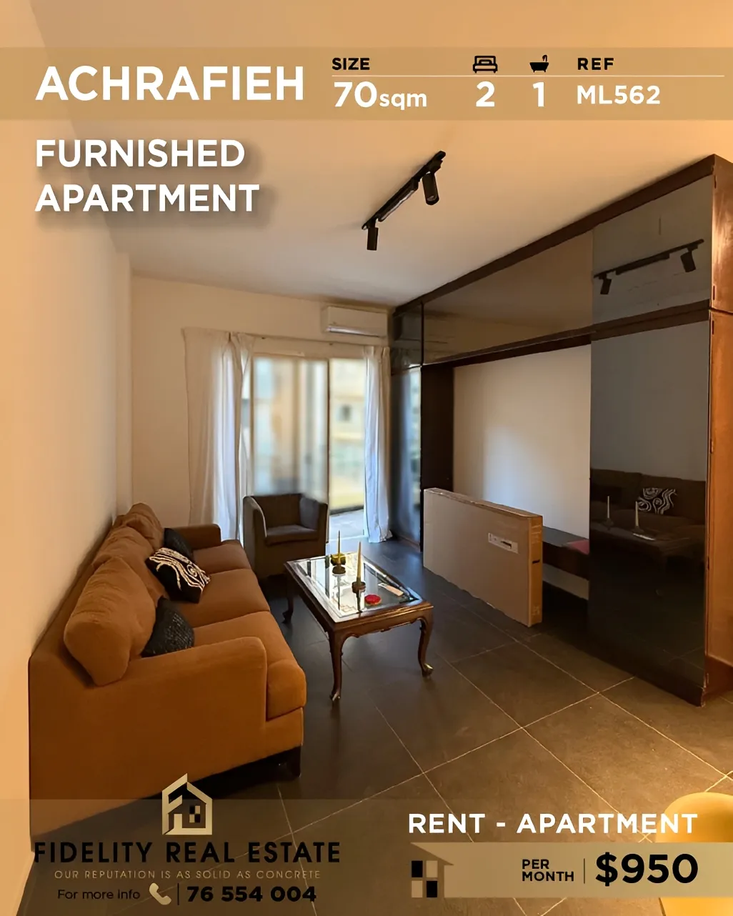 Apartment for rent in Achrafieh, Beirut, Lebanon - 2 bed, 1 bath