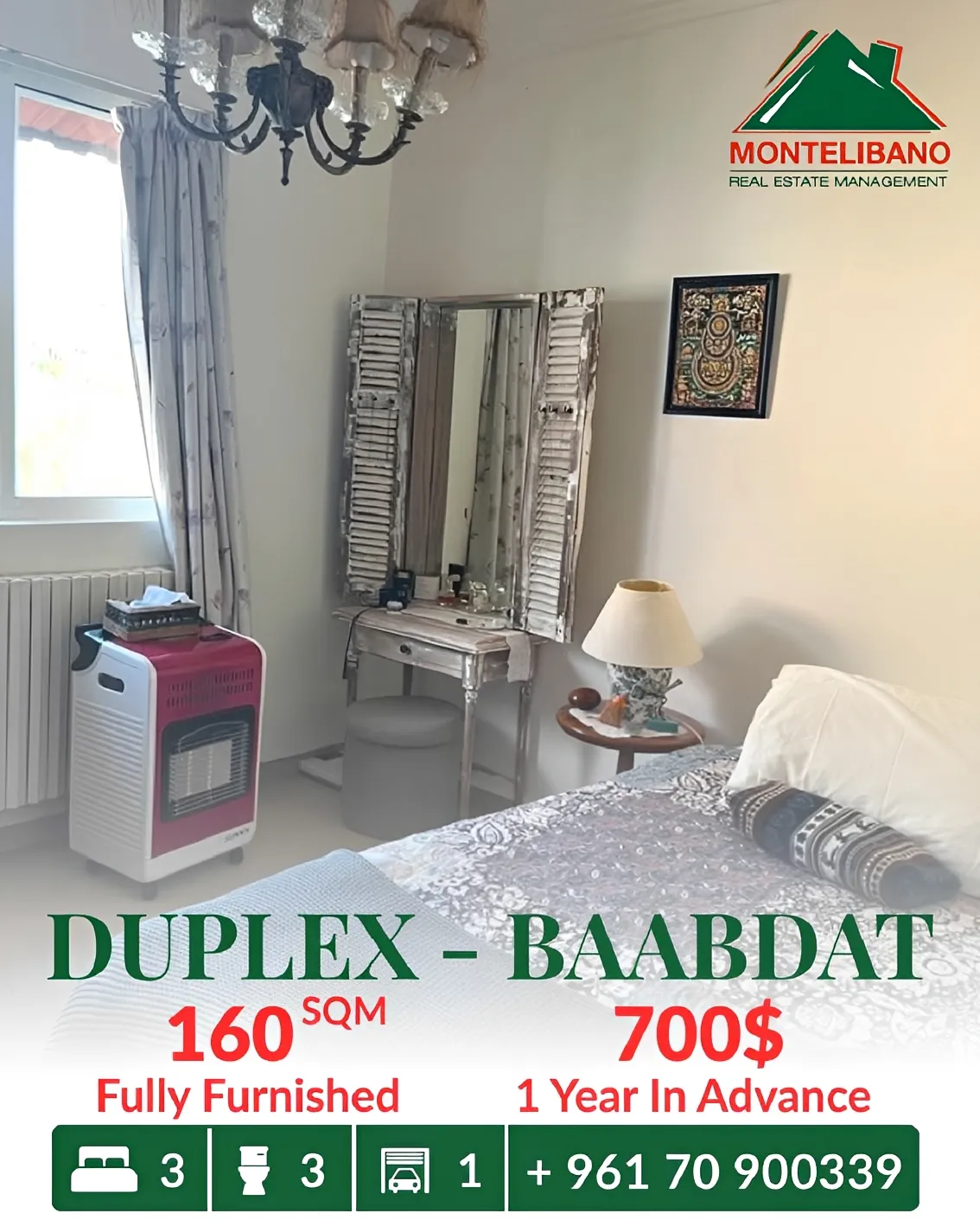 Duplex for rent in Baabdat, Lebanon