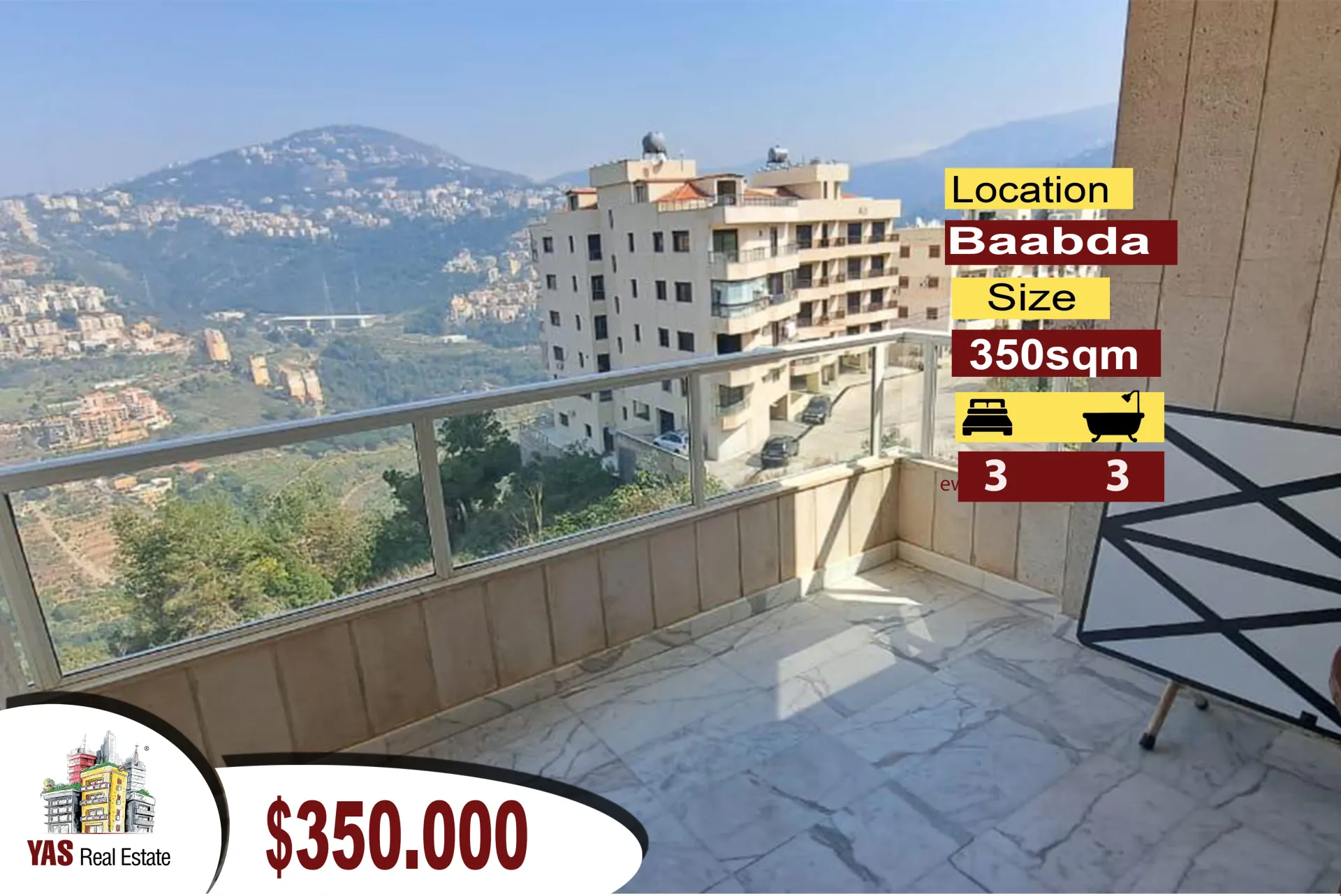 Apartment for Sale in Baabda - 3 bed, 3 bath