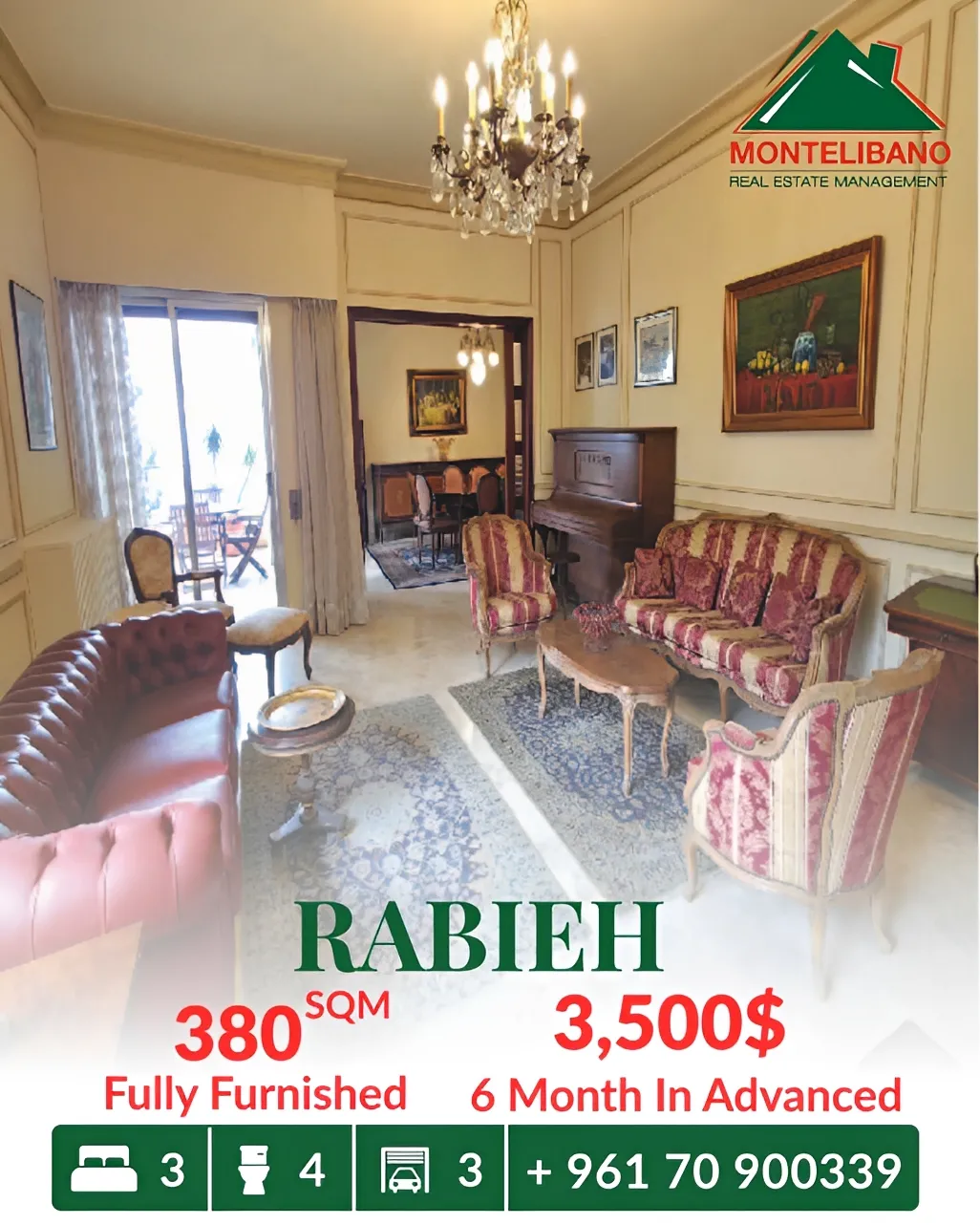 Apartment for rent in Rabieh