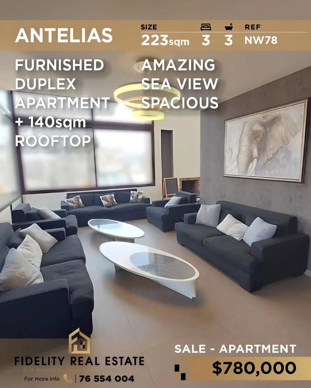 Apartment for sale in Antelias, Lebanon - 3 bed, 3 bath