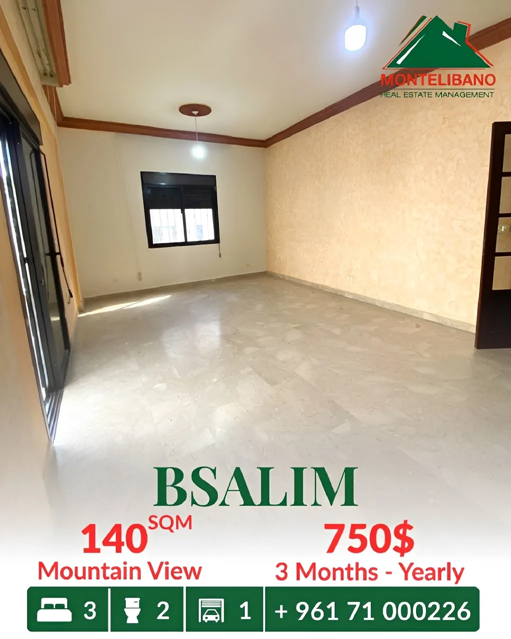 Apartment for rent in Bsalim