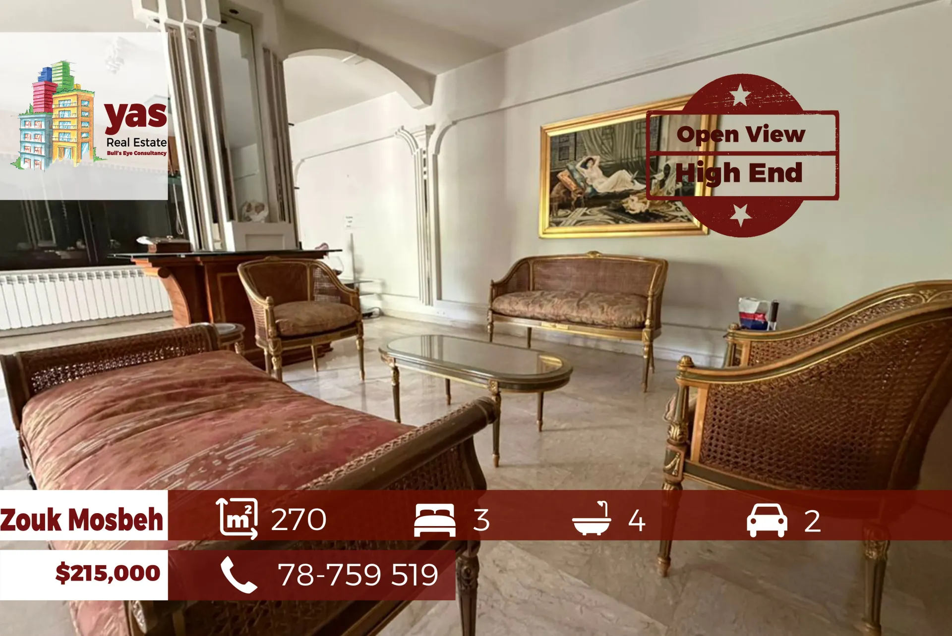 Apartment for Sale in Zouk Mosbeh - 3 bed, 4 bath