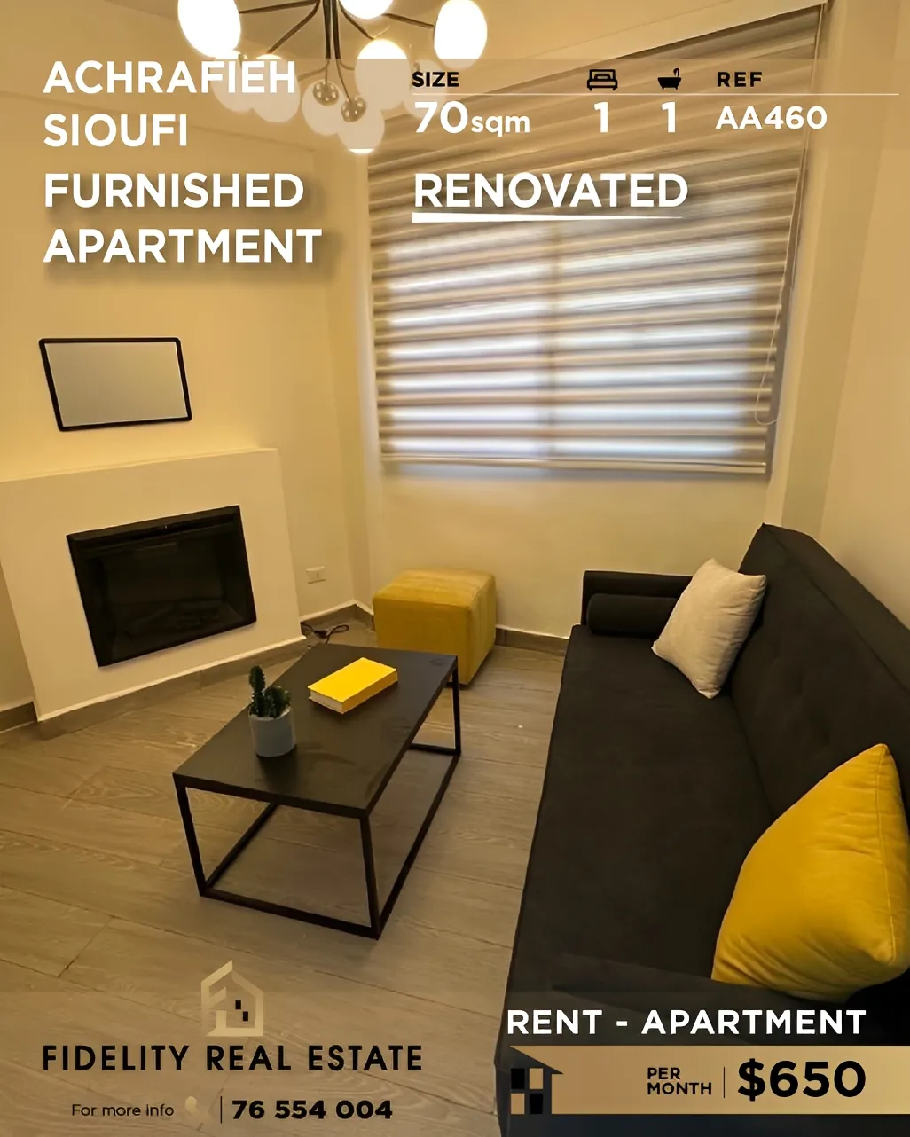 Apartment for rent in Achrafieh, Beirut, Lebanon - 1 bed, 1 bath