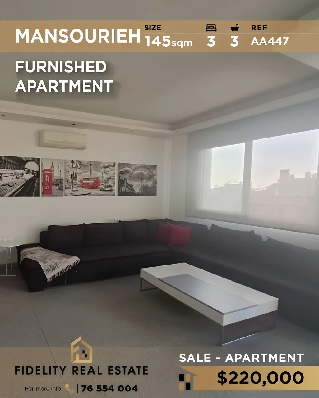 Apartment for sale in Mansourieh, Lebanon - 3 bed, 3 bath