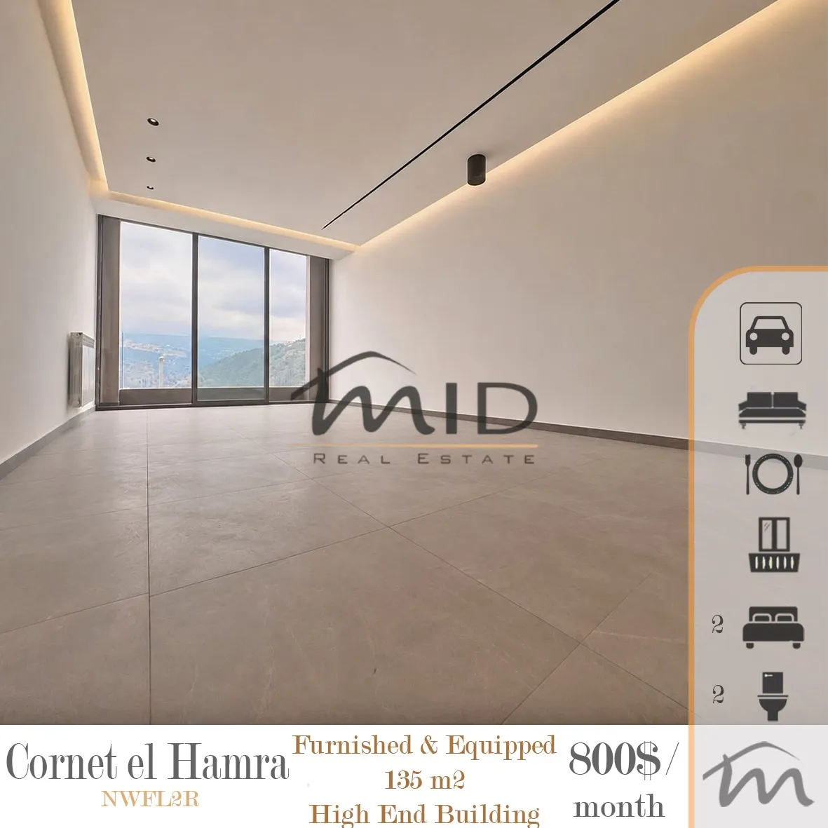 Apartment for rent in Qornet el hamra, lebanon - 2 bed, 2.0 bath