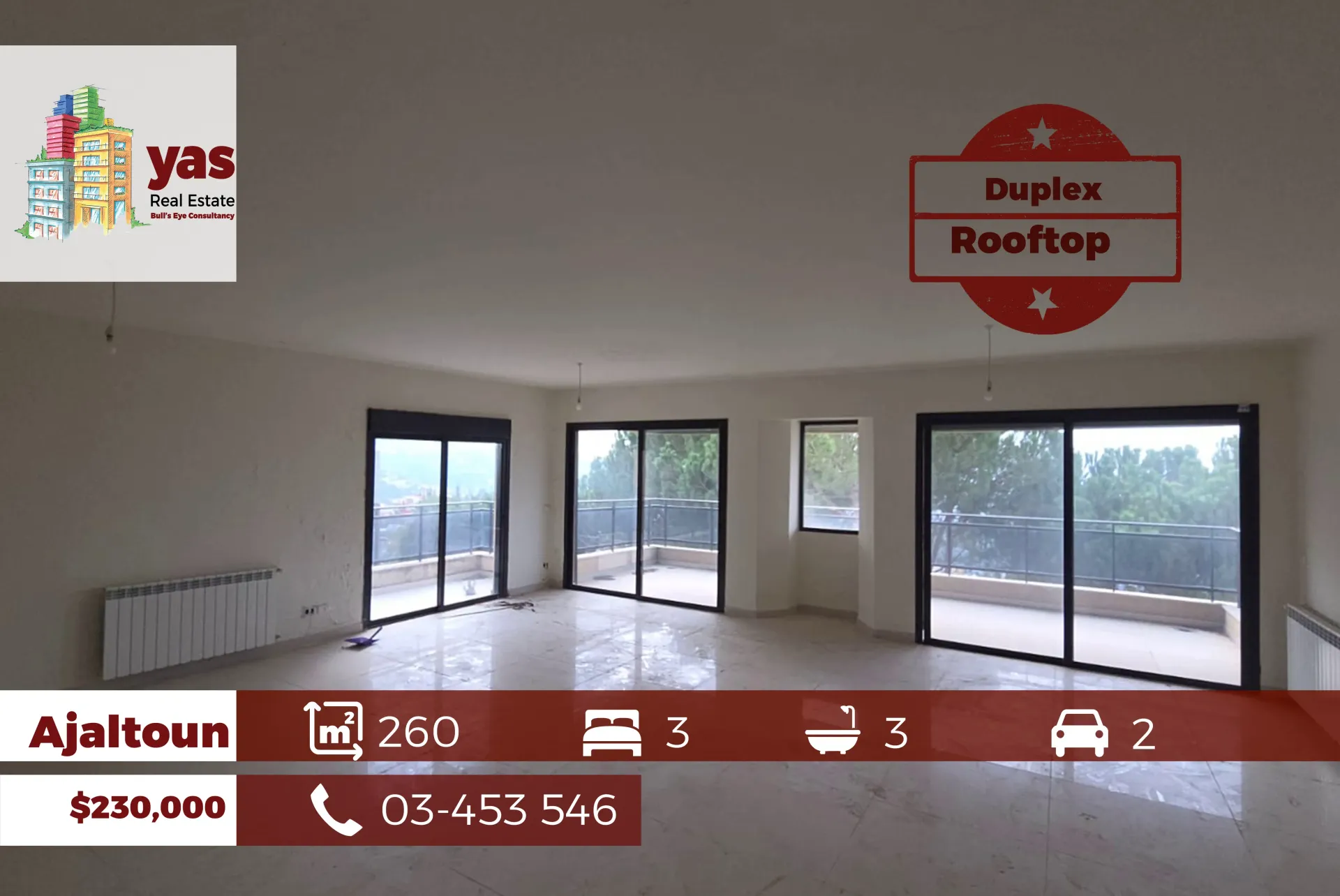 Apartment for Sale in Ajaltoun - 3 bed, 3 bath