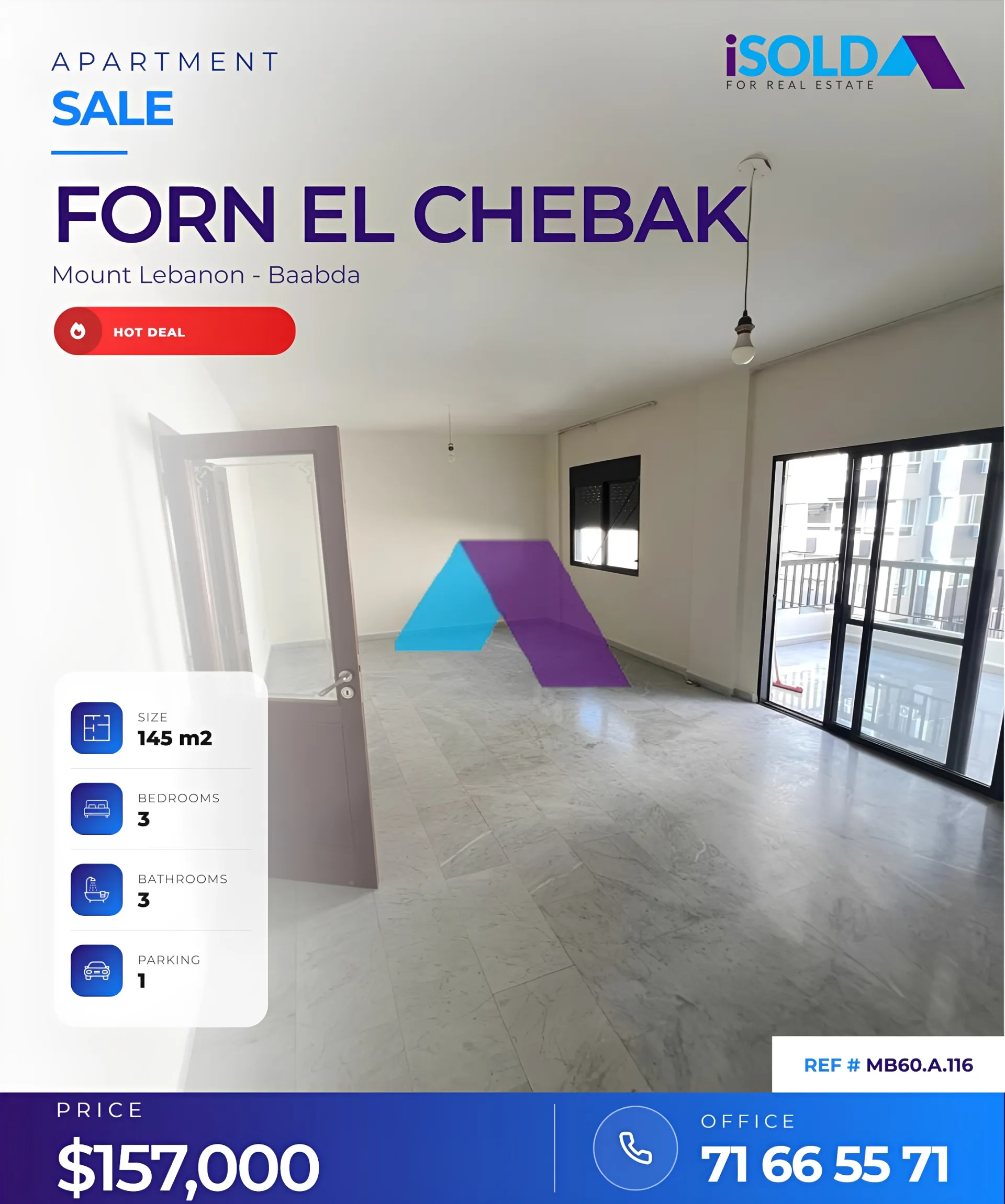 Apartment for sale in Forn El Chebbak, Lebanon - 3 bed, 3 bath