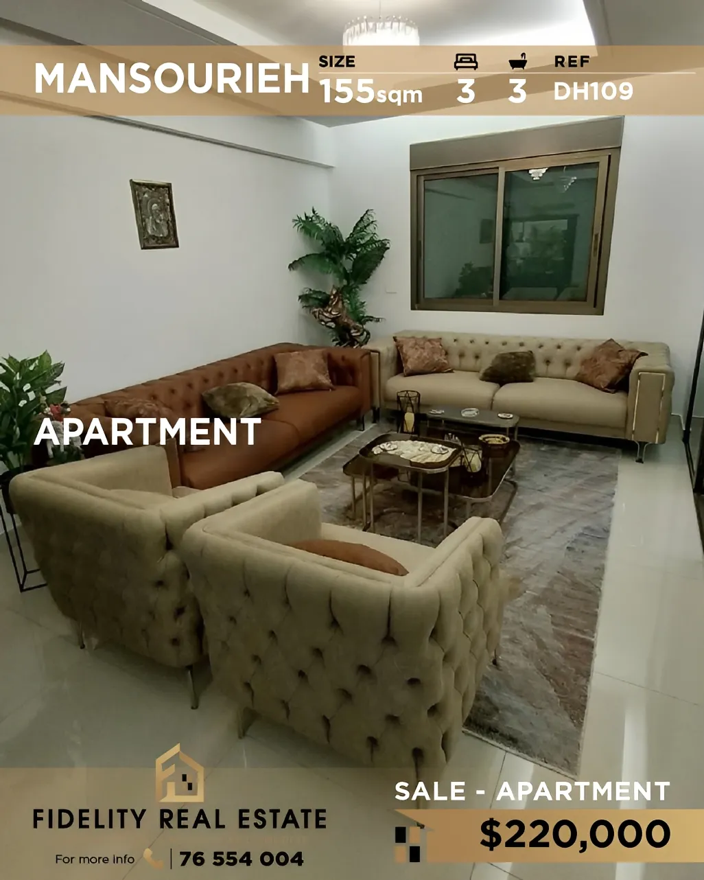 Apartment for sale in Mansourieh, Lebanon - 3 bed, 3 bath