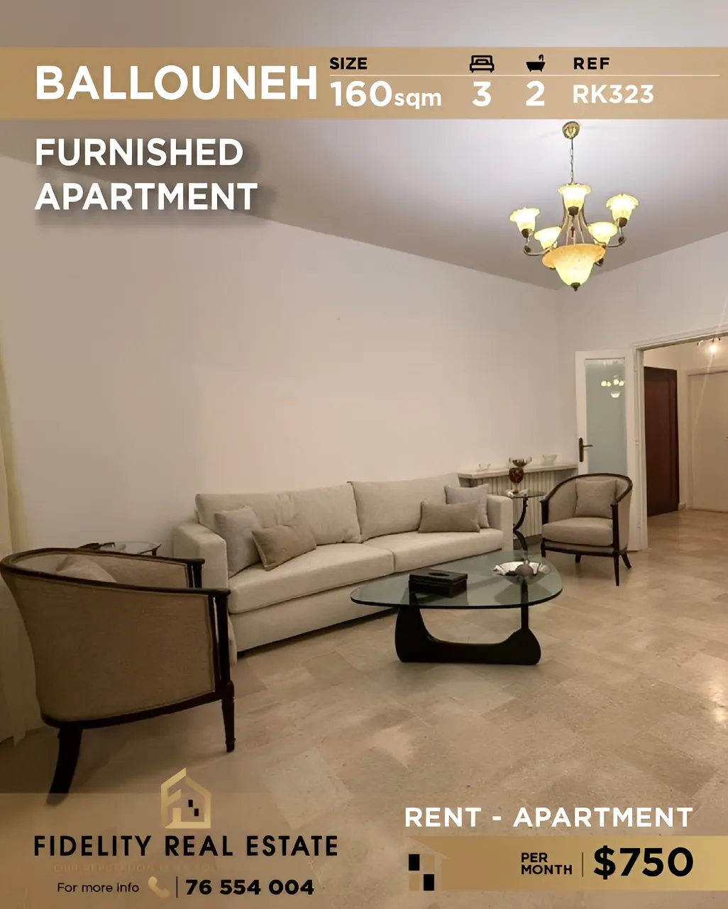 Apartment for rent in Ballouneh, Lebanon - 3 bed, 2 bath