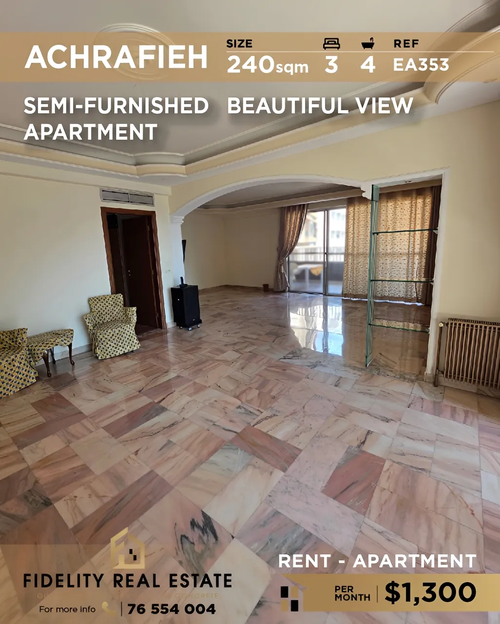 Apartment for rent in Achrafieh, Beirut, Lebanon - 3 bed, 4 bath
