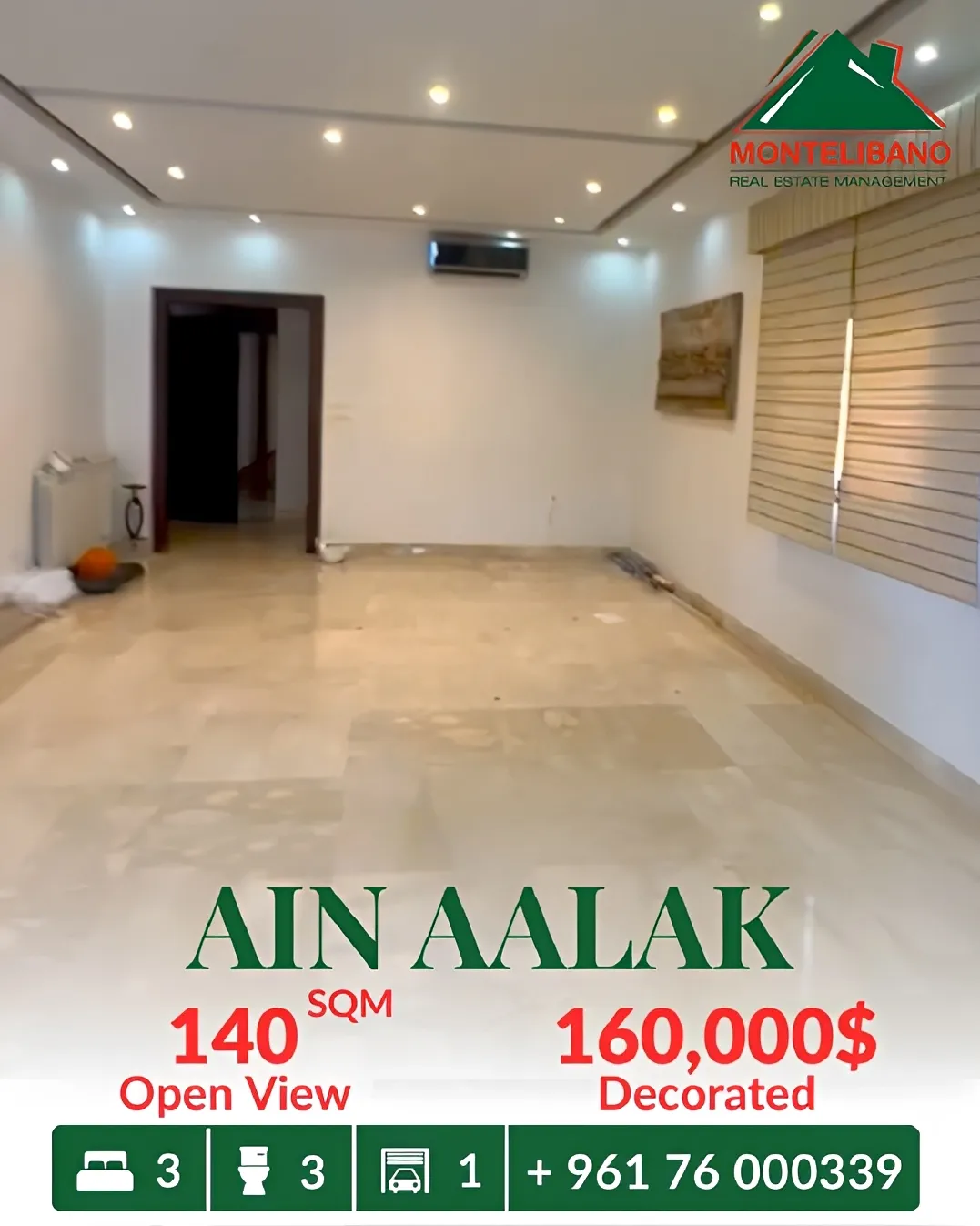 Apartment for sale in Ain Aalaq, Lebanon - 3 bed, 3 bath