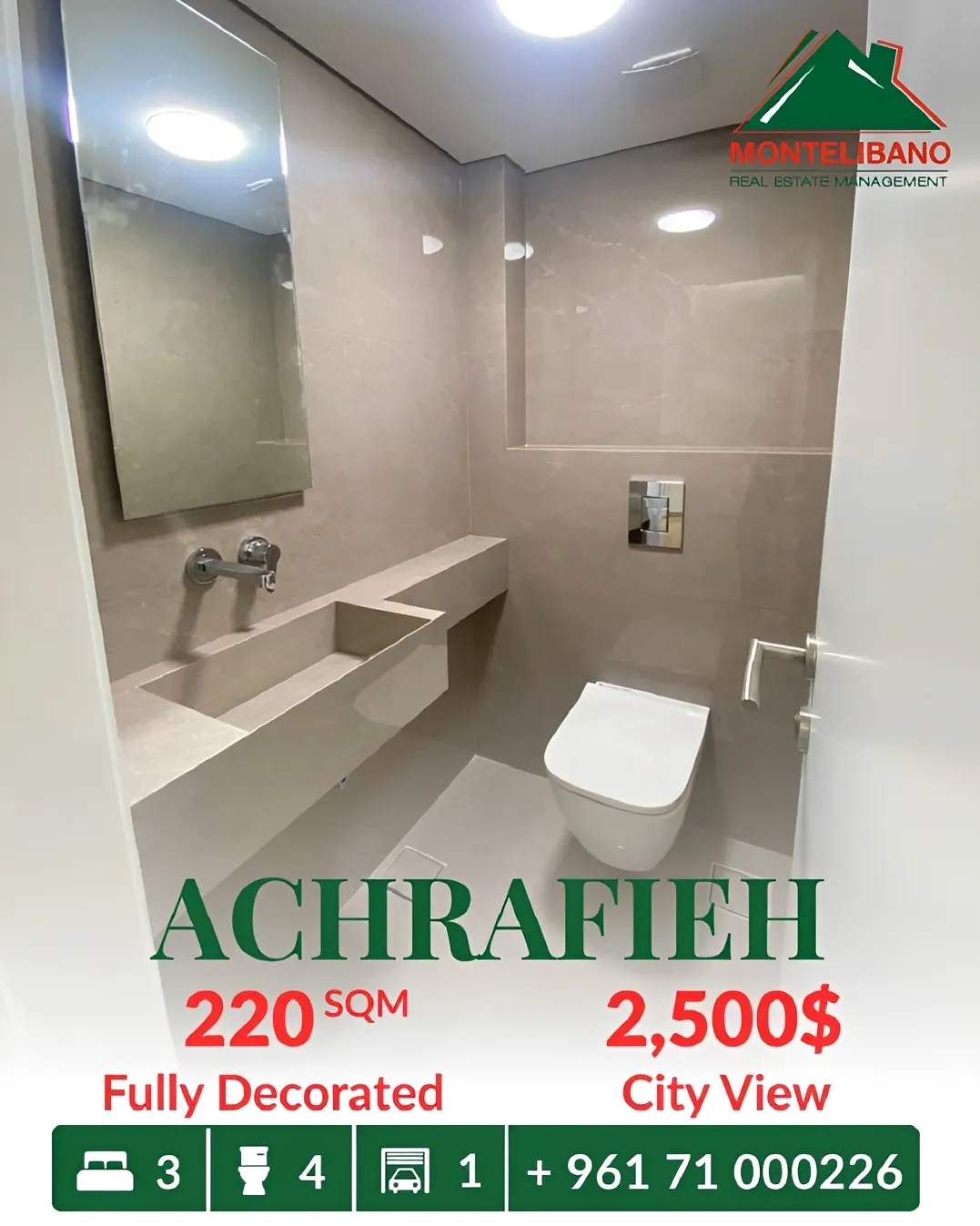 Apartment for rent in Achrafieh, Beirut, Lebanon