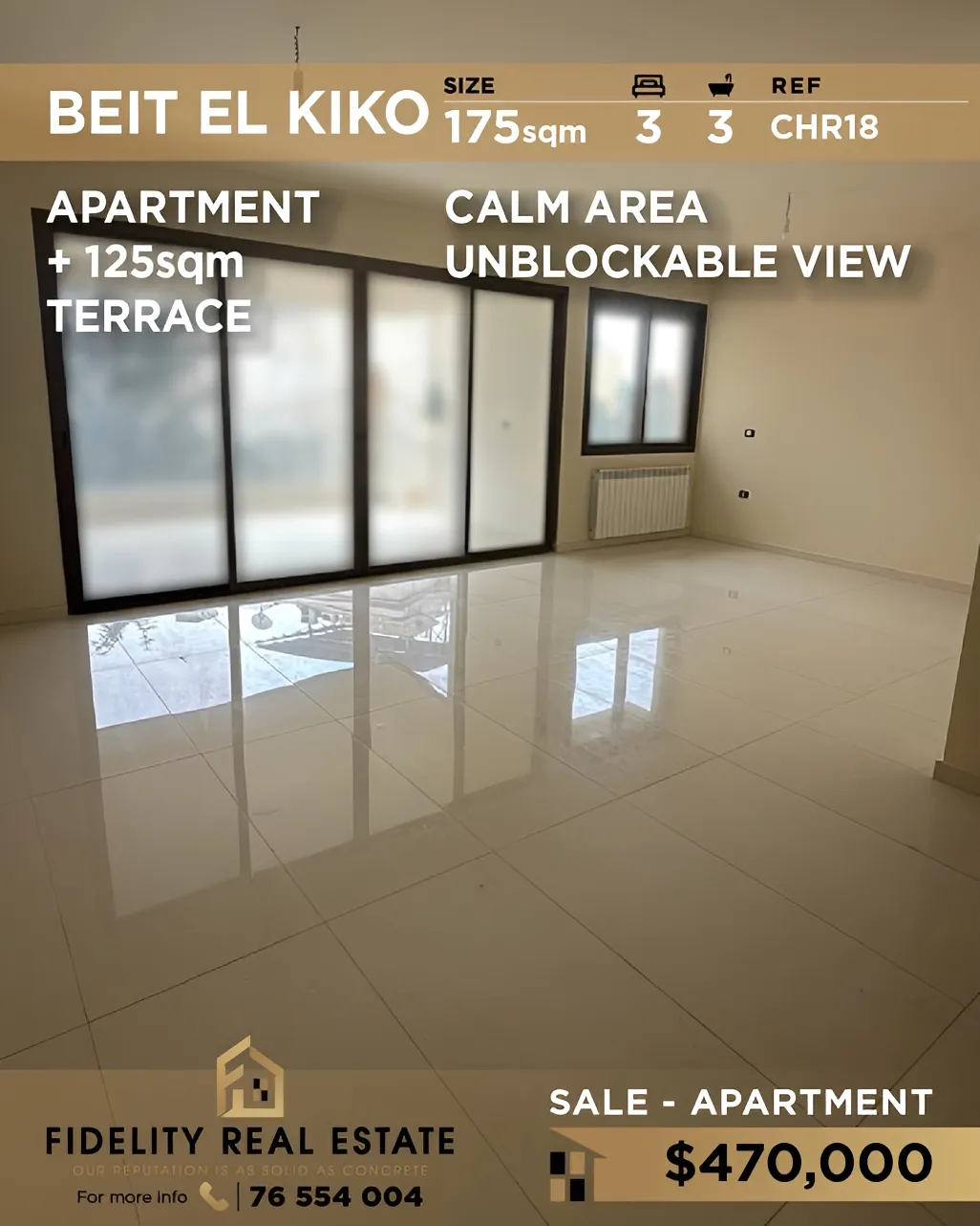 Apartment for sale in Beit El Kiko, Lebanon - 3 bed, 3 bath