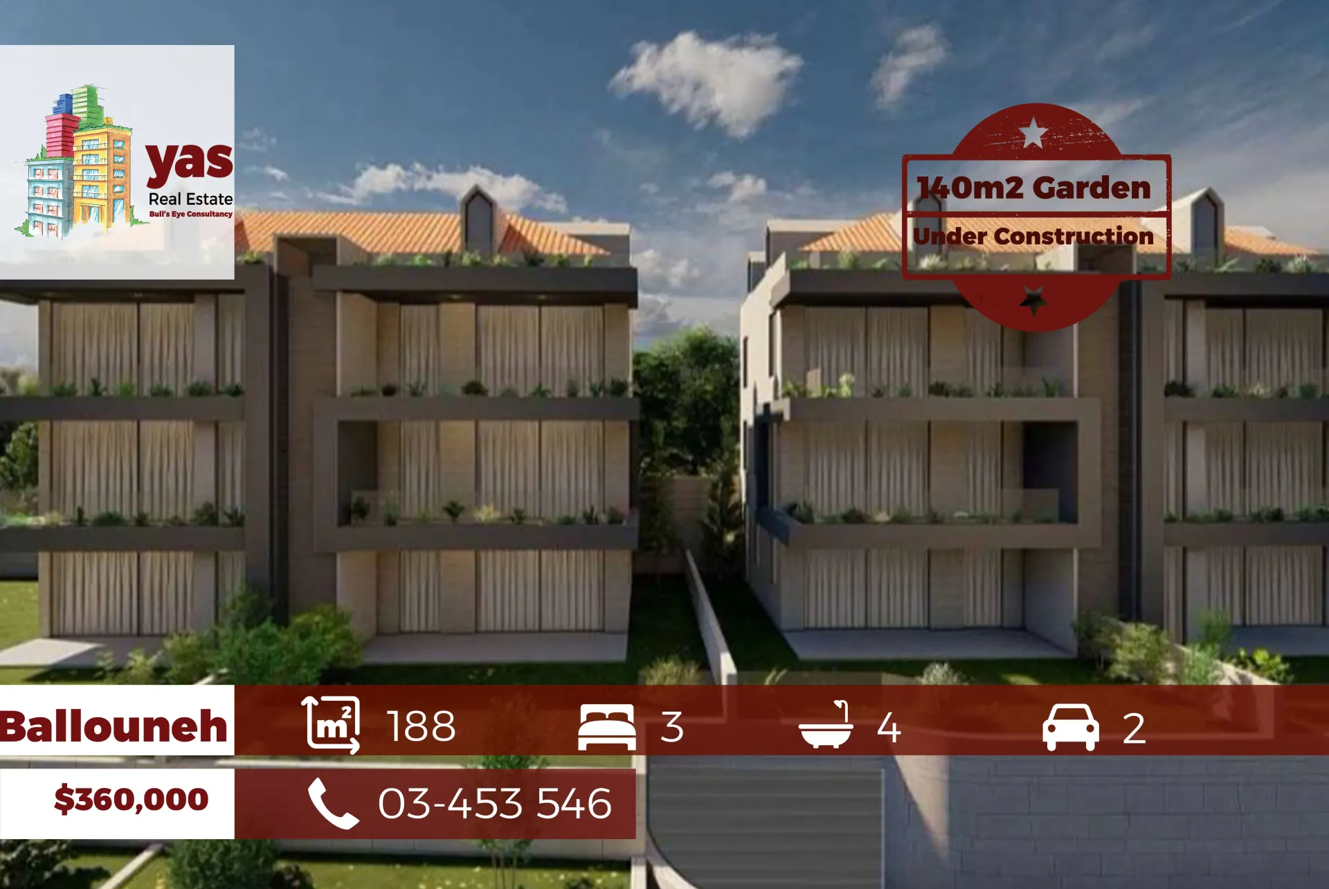 Apartment for Sale in Ballouneh - 3 bed, 4 bath
