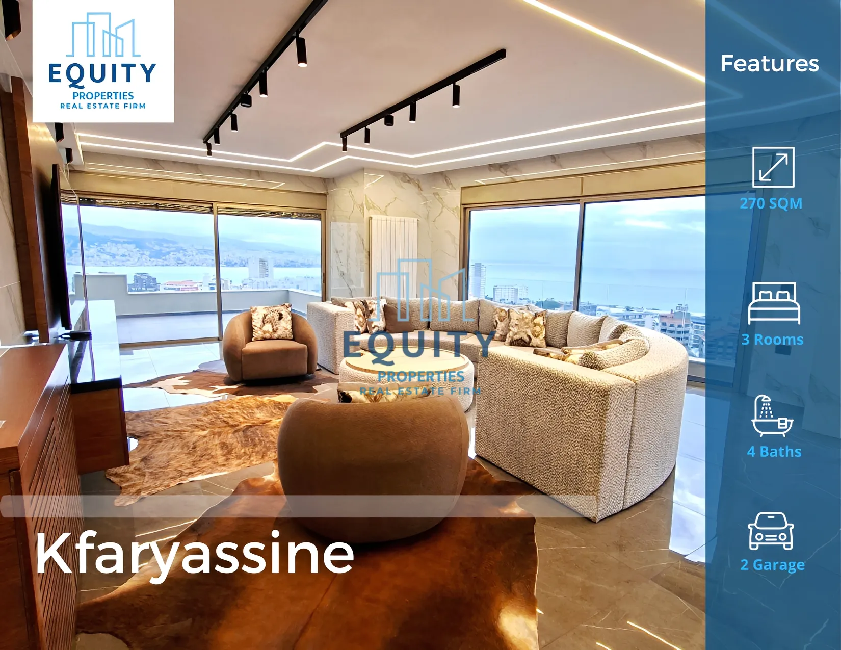 Apartment for Sale in Kfaryassine - 3 bed, 4 bath