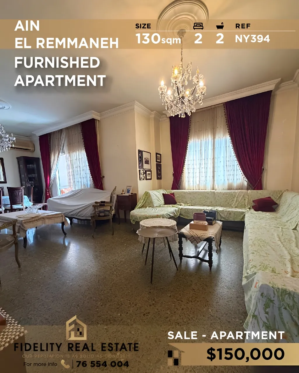 Apartment for sale in Ain El Remmaneh, Lebanon - 2 bed, 2 bath