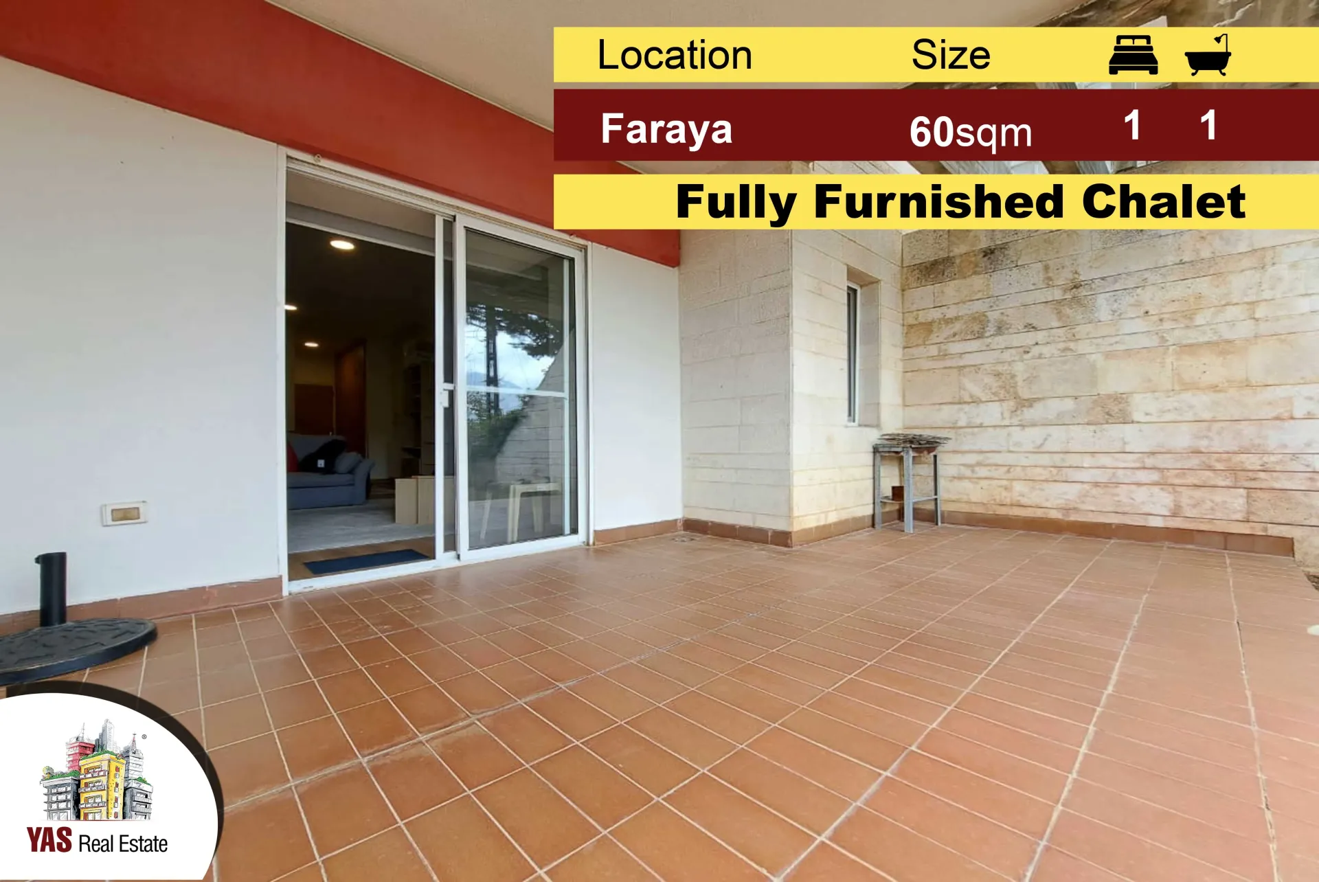 Chalet for sale in Faraya - 2 bed, 1 bath