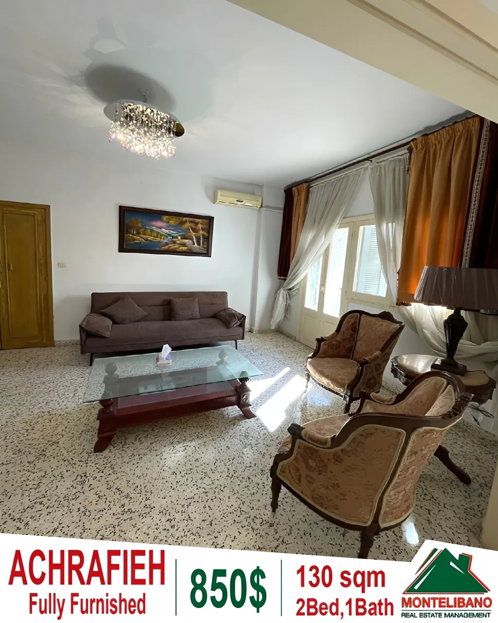 Apartment for Rent in Achrafieh, Beirut, Lebanon - 2 bed, 1 bath