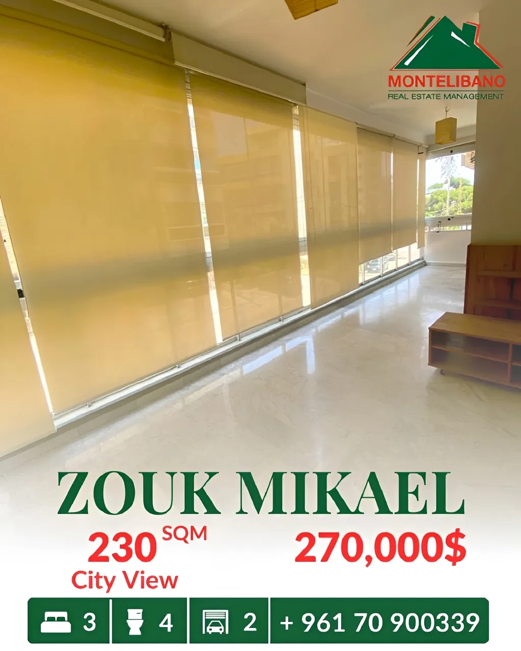 Apartment for sale in Zouk Mikael, Lebanon - 3 bed, 4 bath