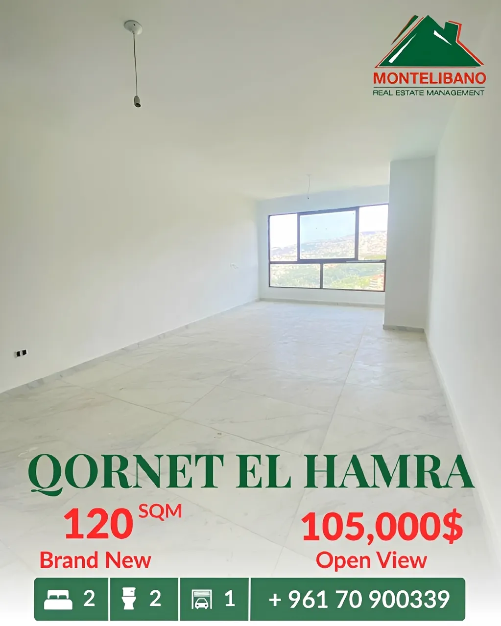 Apartment for sale in Qornet El Hamra, Lebanon - 2 bed, 2 bath