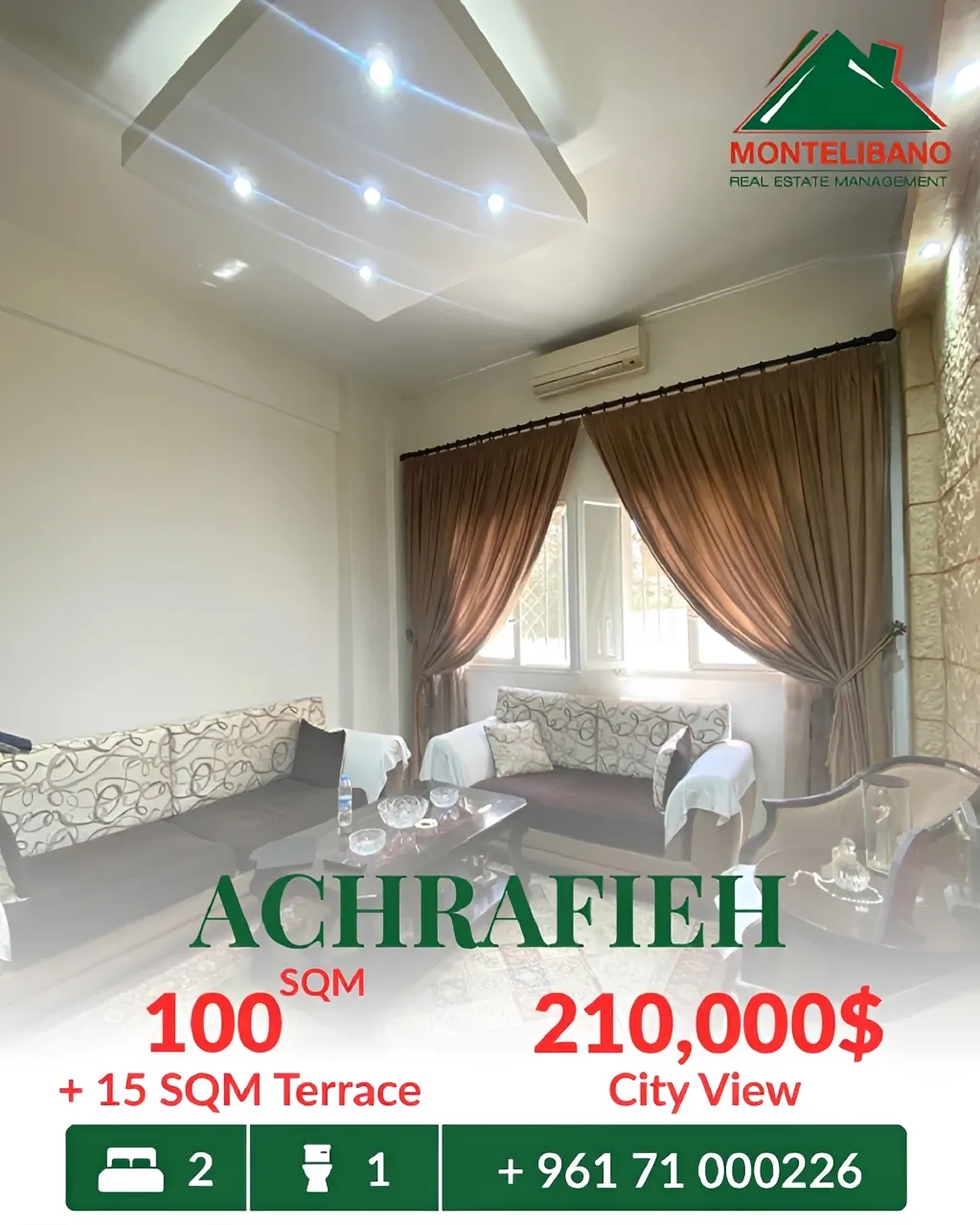 Apartment for sale in Achrafieh, Beirut, Lebanon - 2 bed, 1 bath