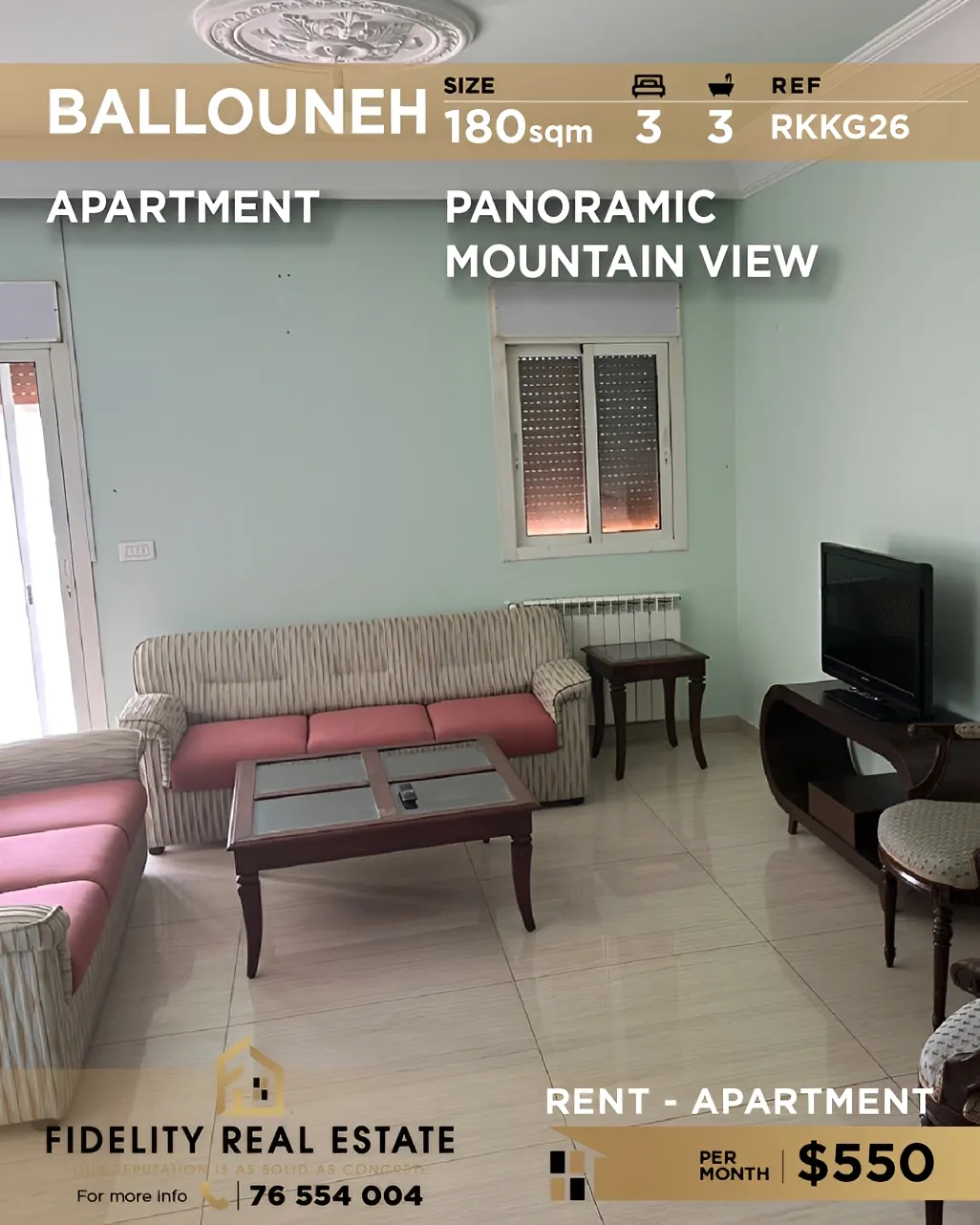 Apartment for rent in Ballouneh, Lebanon - 3 bed, 3 bath