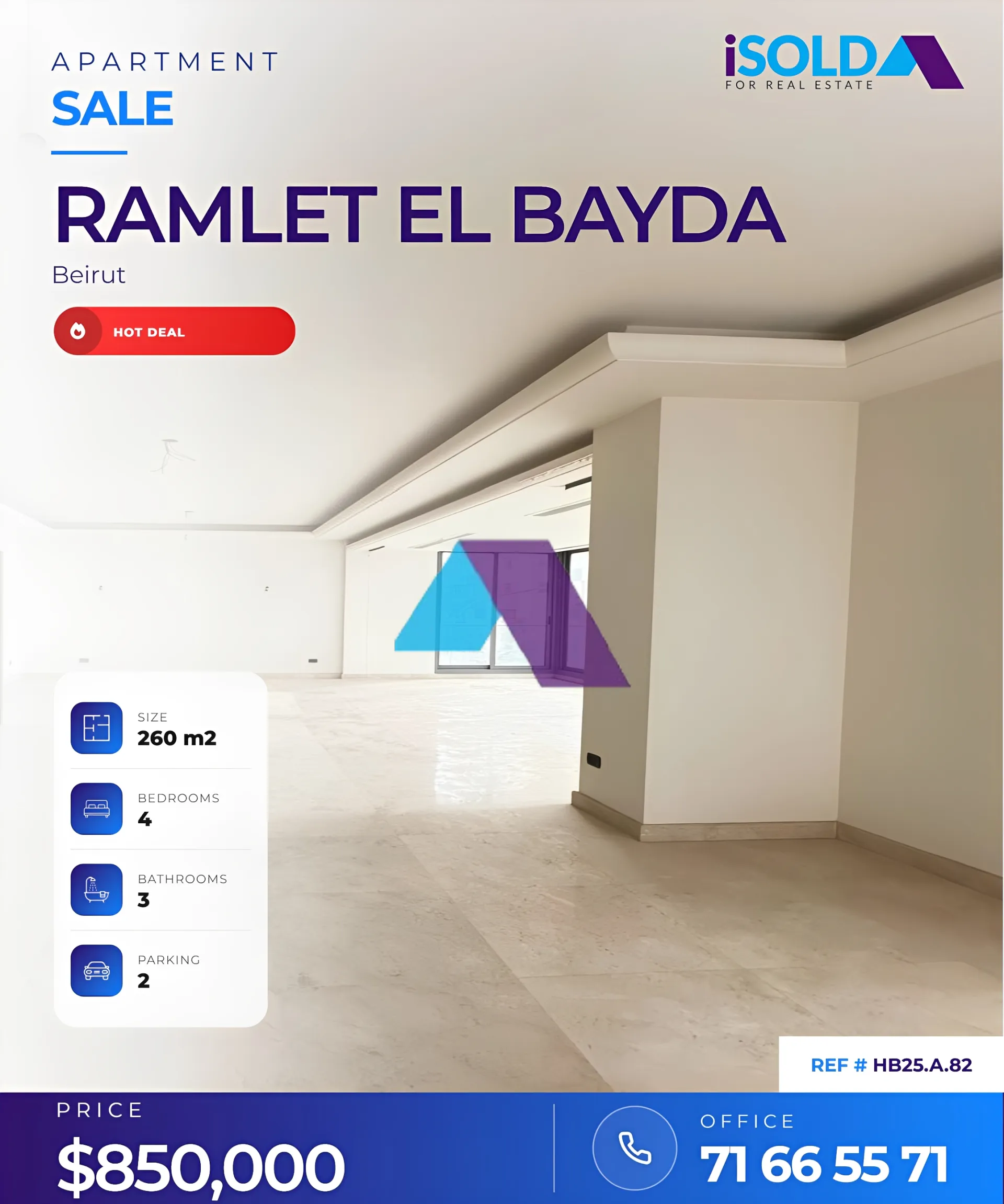 Apartment for sale in Ramlet El Baida, Beirut, Lebanon