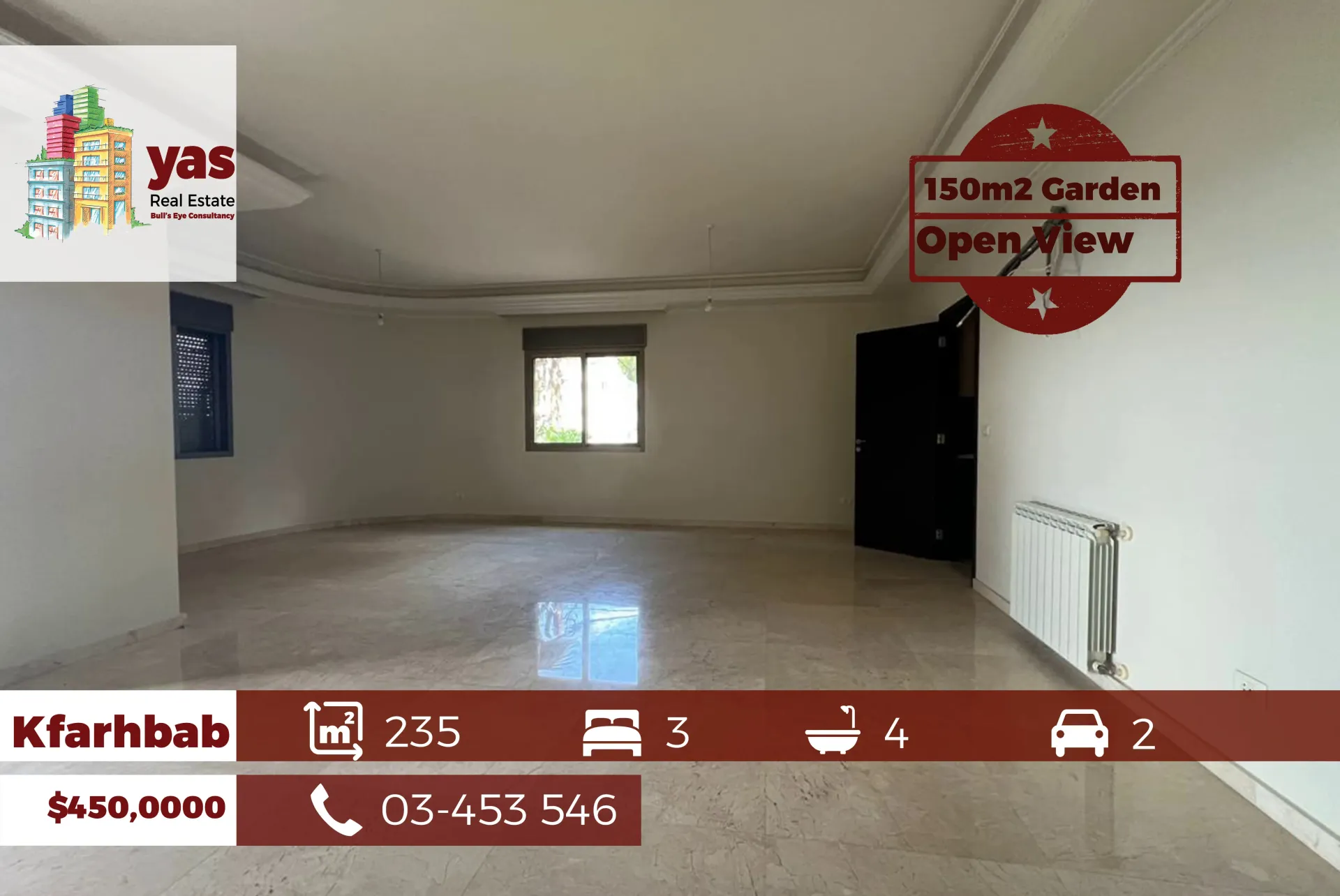 Apartment for Sale in Kfar Hbab - 3 bed, 4 bath