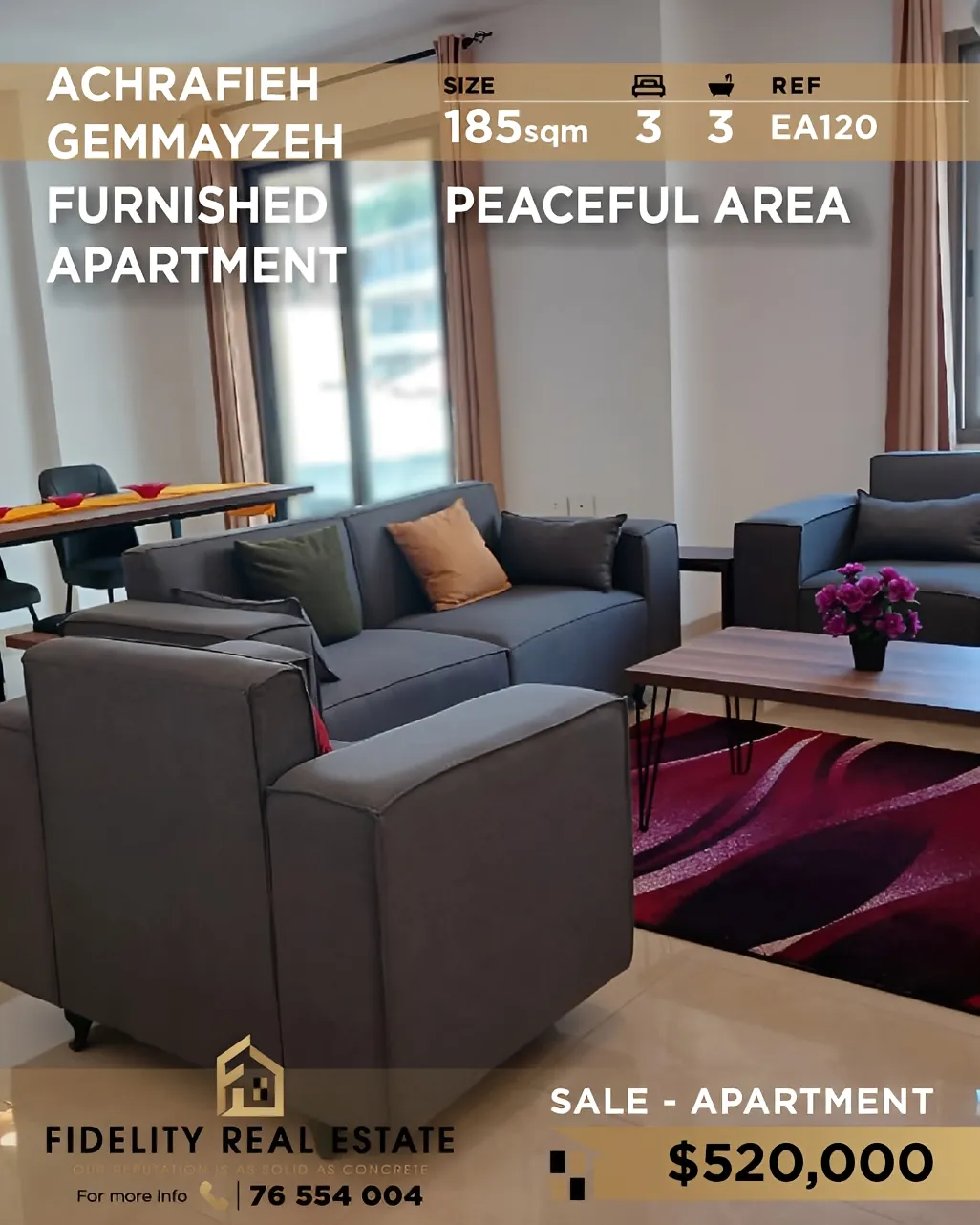 Apartment for sale in Achrafieh, Beirut, Lebanon - 3 bed, 3 bath