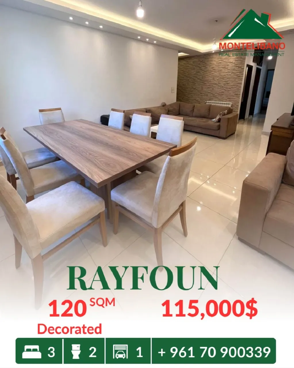 Apartment for sale in Rayfoun, Lebanon - 3 bed, 2 bath