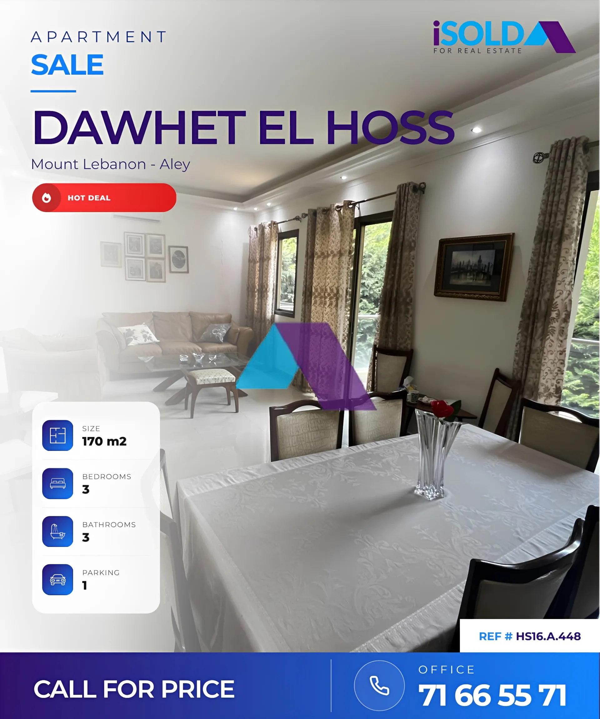 Apartment for sale in Dawhet el Hoss, Aley, Lebanon - 3 bed, 3 bath