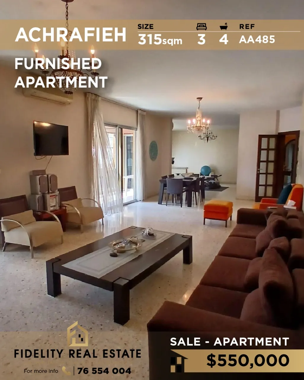 Apartment for sale in Achrafieh, Beirut, Lebanon - 3 bed, 4 bath