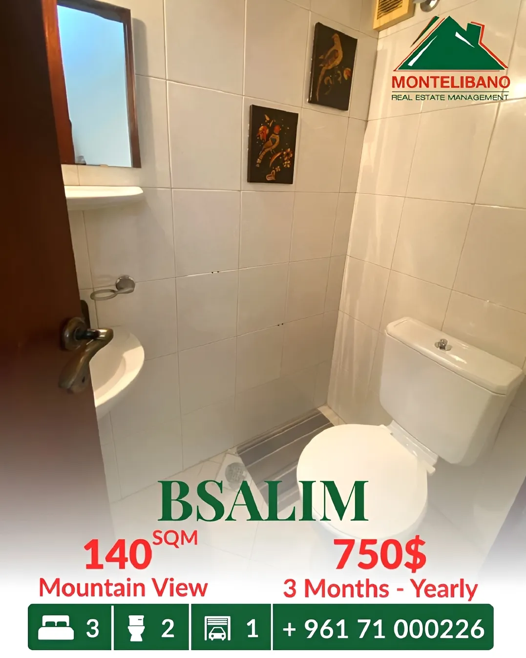 Apartment for rent in Bsalim