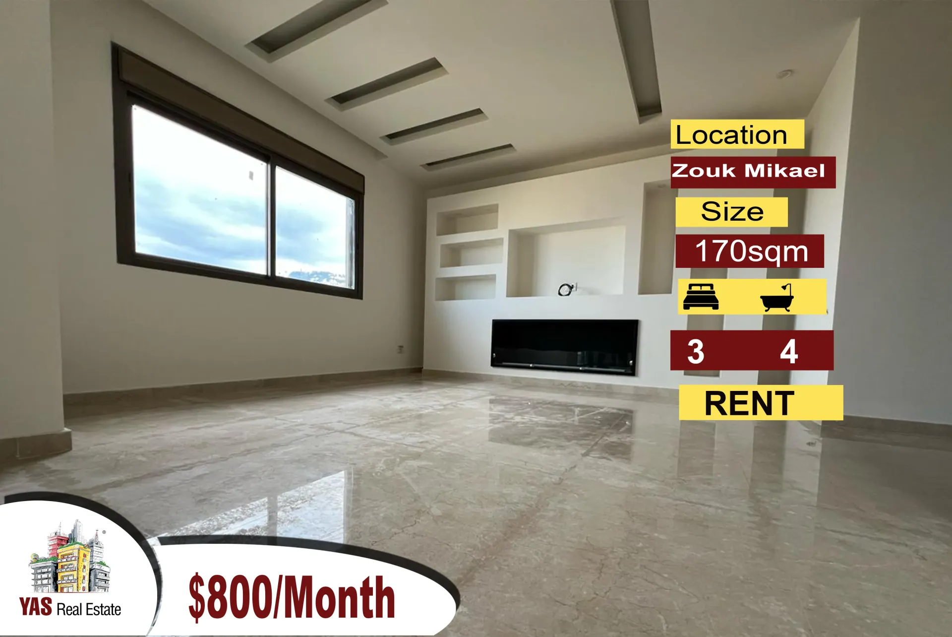 Apartment for Rent in Zouk Mikael - 3 bed, 4 bath