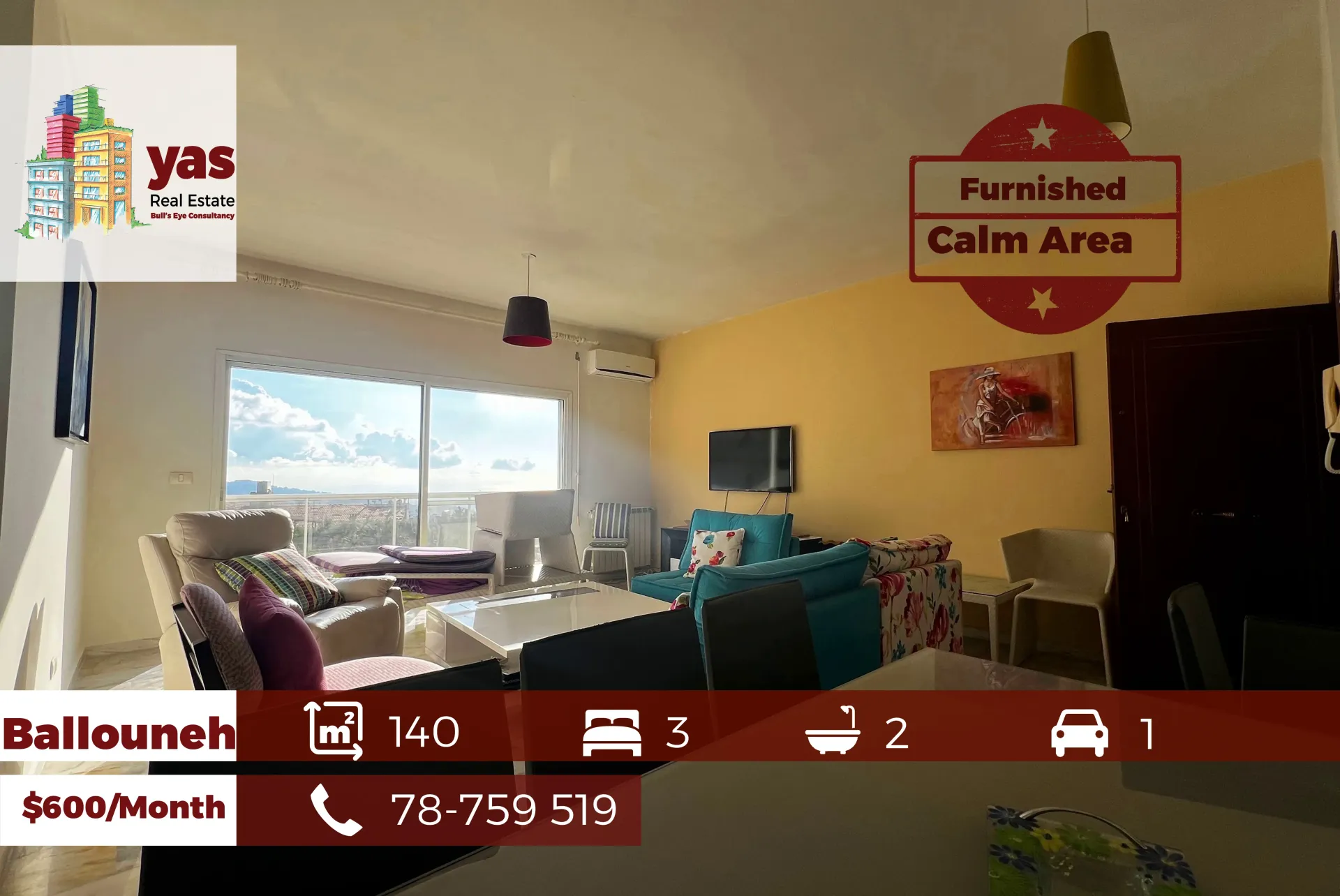 Apartment for Rent in Ballouneh - 3 bed, 2 bath