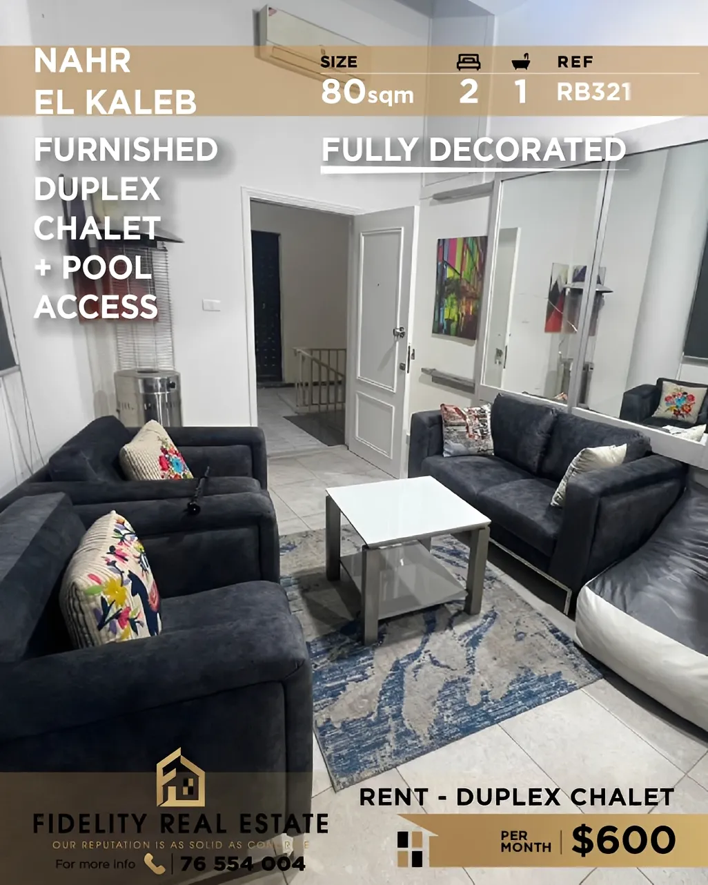 Chalet for rent in Nahr El Kalb, Lebanon - 2 bed, 1 bath