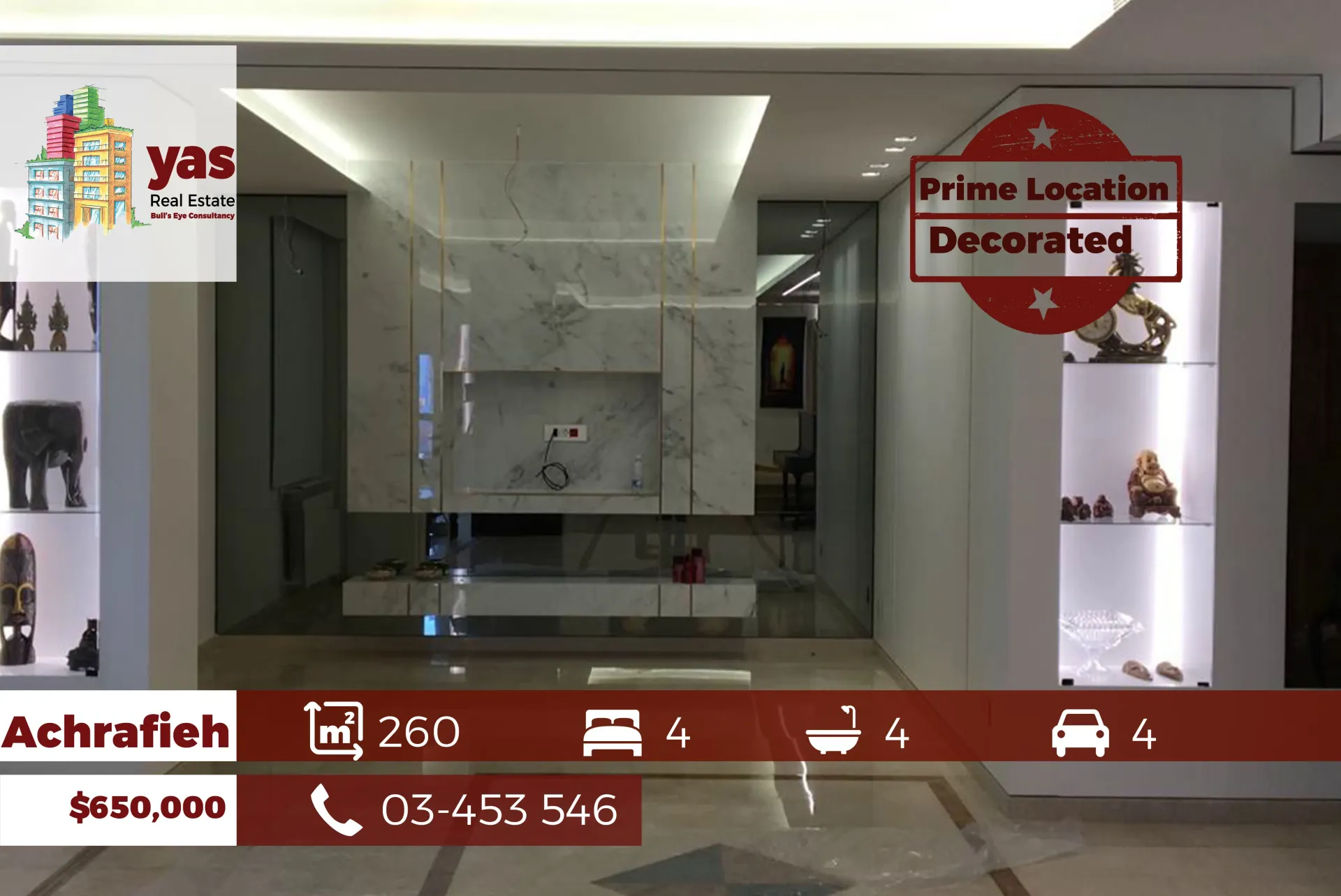 Apartment for Sale in Achrafieh - 4 bed, 4 bath