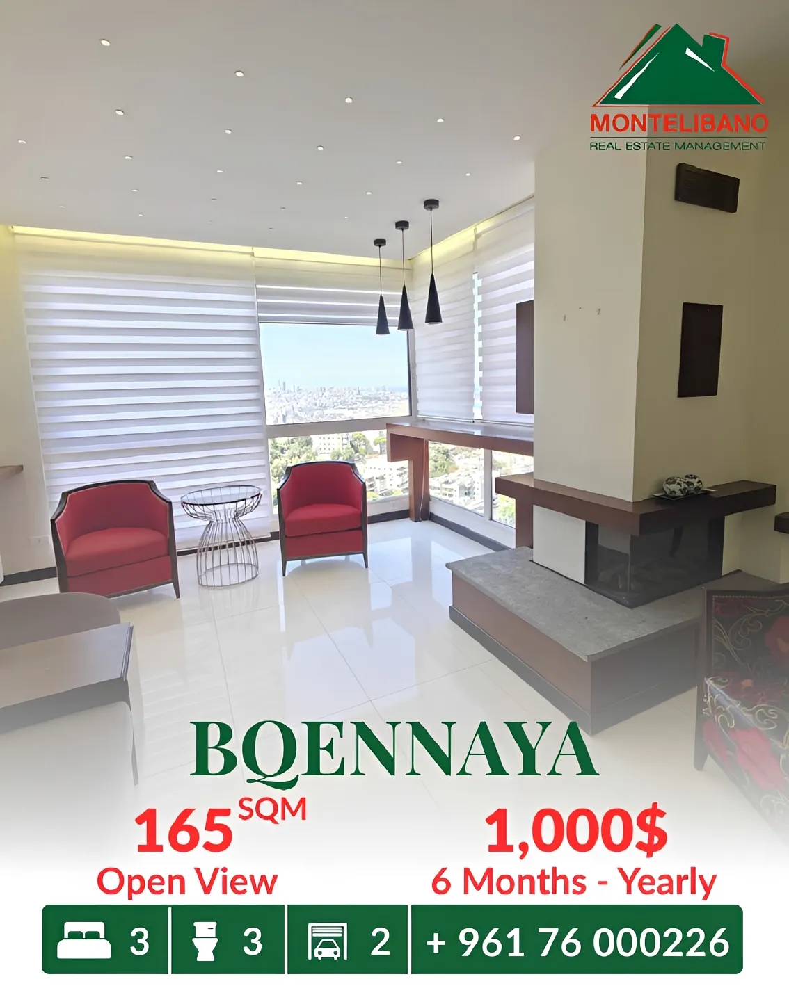 Apartment for rent in Bqennaya, Lebanon