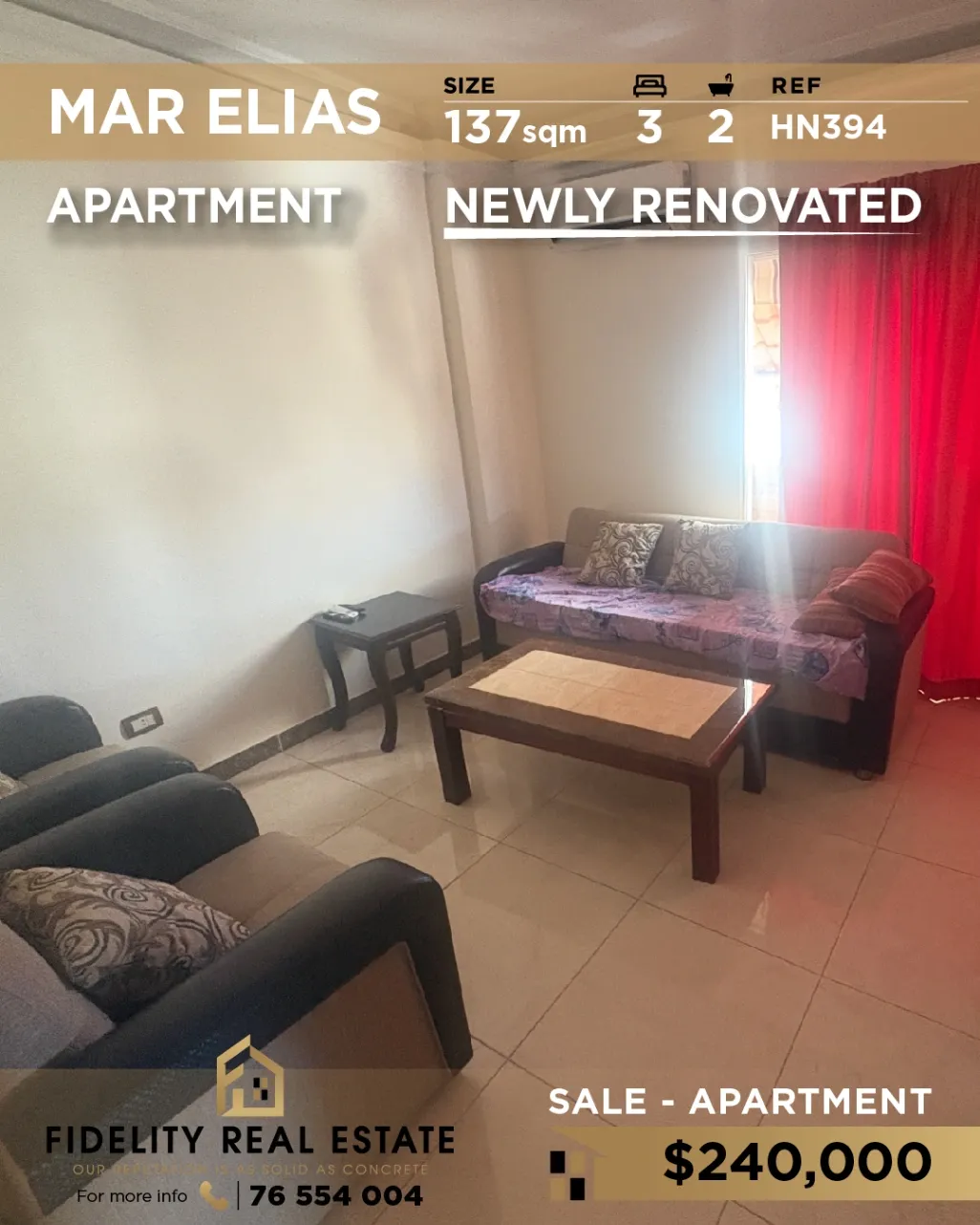 Apartment for sale in Mar Elias refugee camp, Beirut, Lebanon - 3 bed, 2 bath