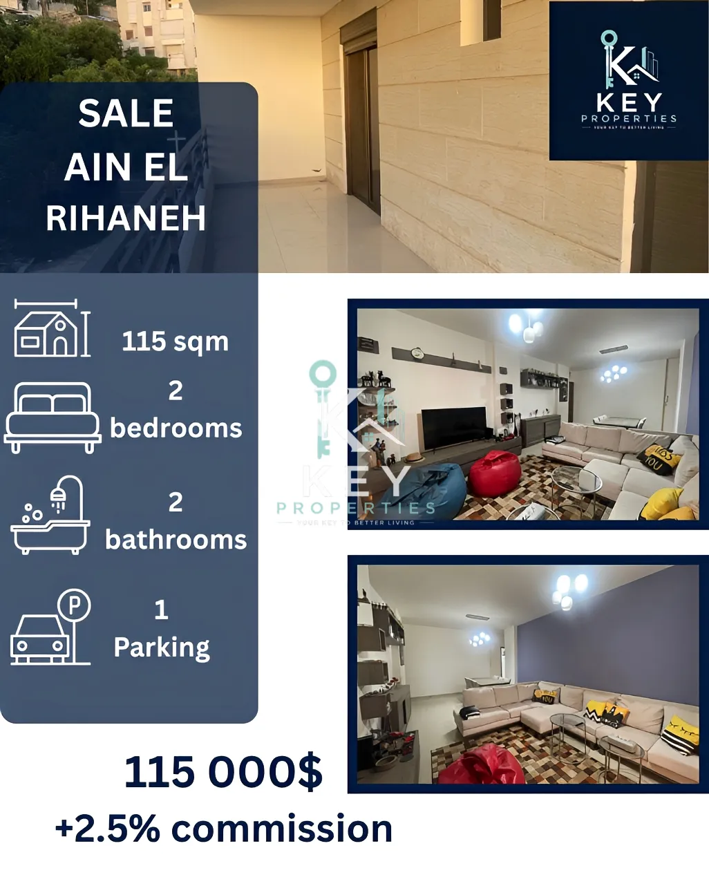 Apartment for sale in Ain El Rihaneh, Lebanon - 2 bed, 2 bath
